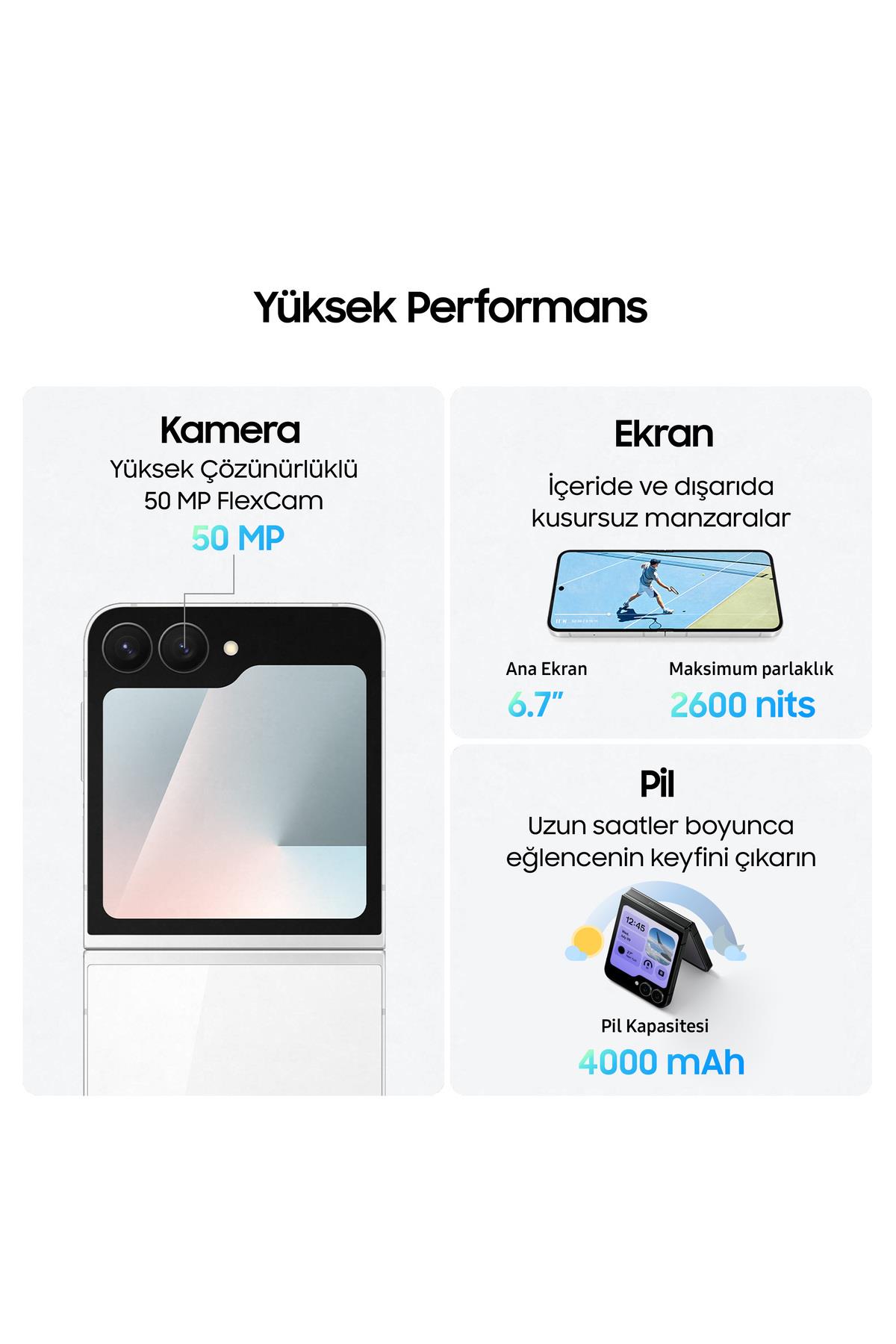 Galaxy Z Flip7 FE 256 GB Beyaz Cep Telefonu