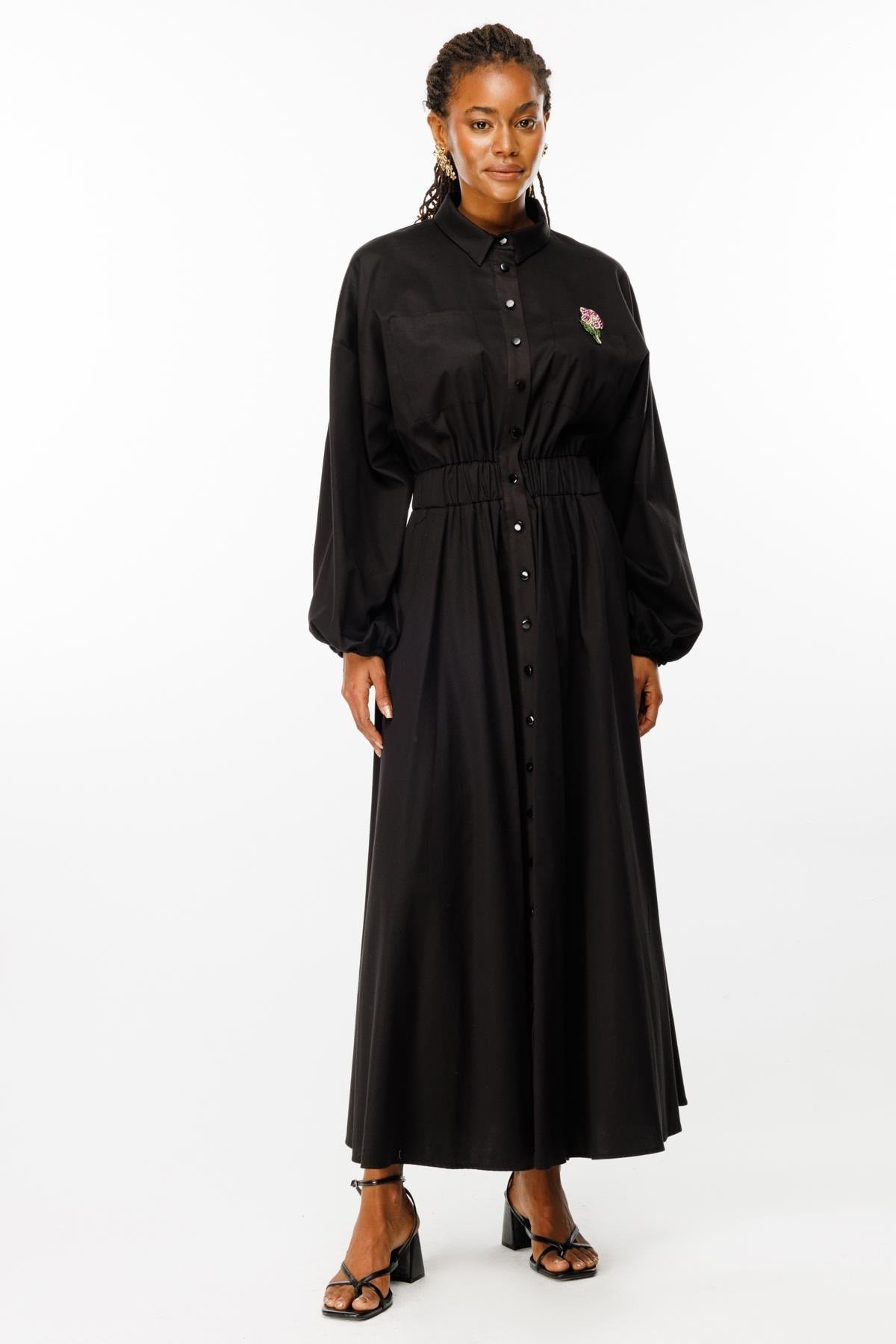 GHİSA BEL LASTİKLİ TAŞ DETAYLI ELBİSE