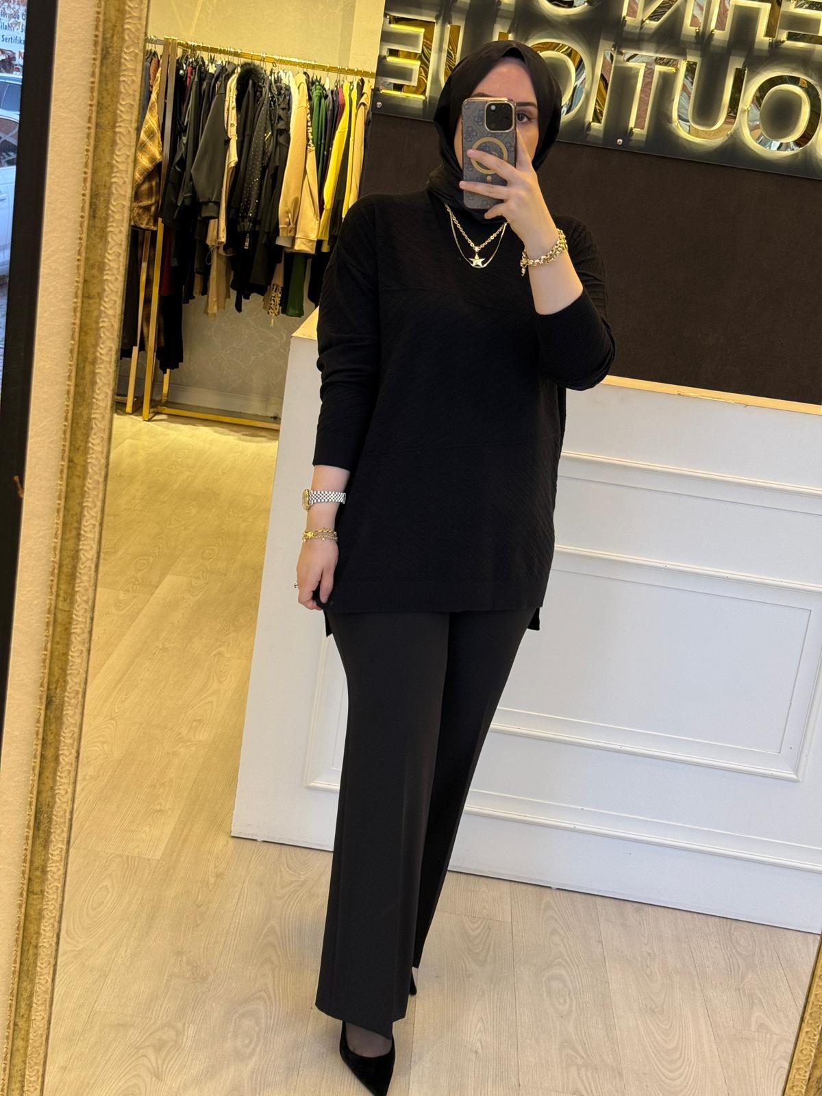 GHİSA Desenli Örme Balıkçı Yaka Merserize Tunik