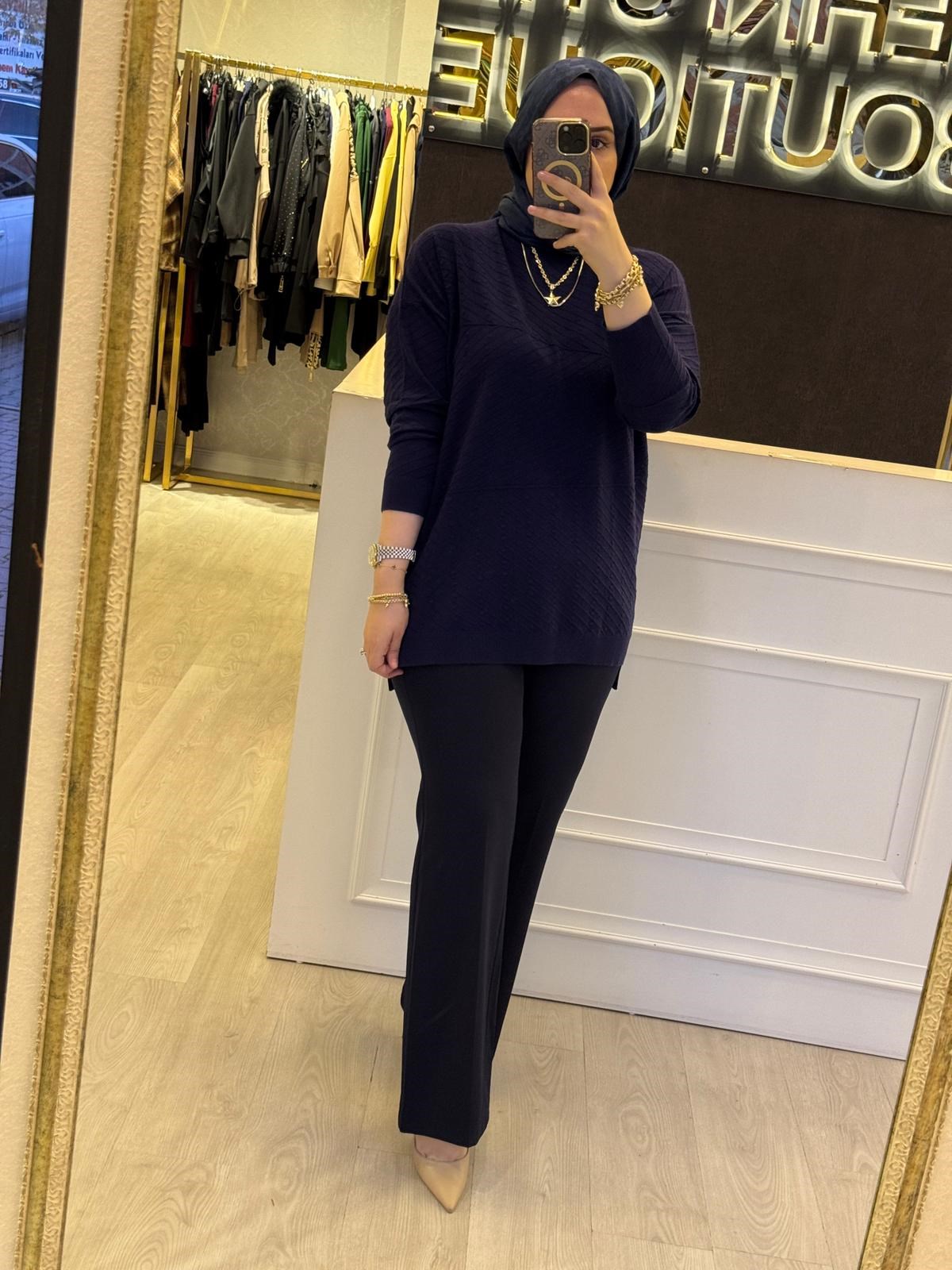 GHİSA Desenli Örme Balıkçı Yaka Merserize Tunik