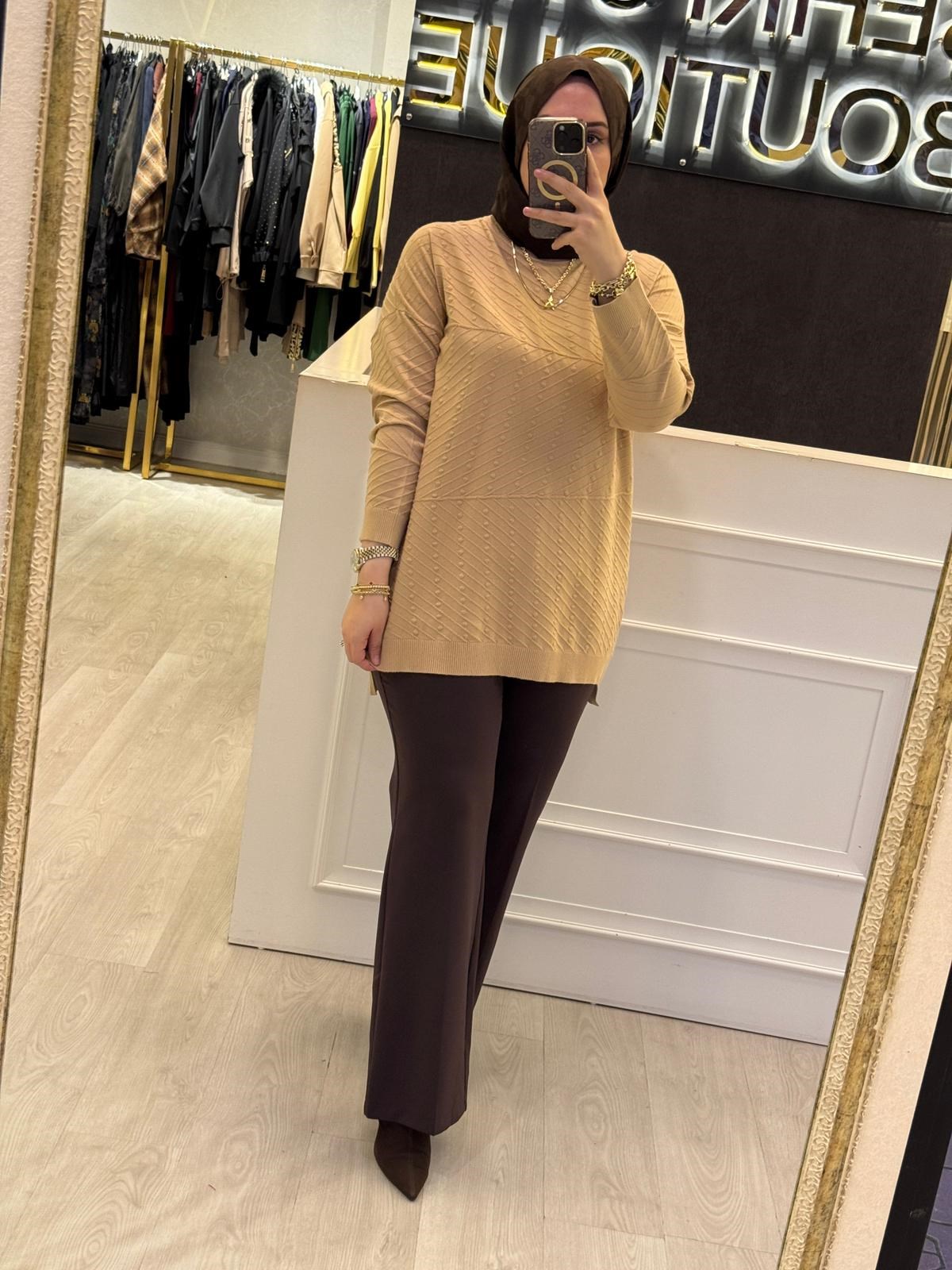 GHİSA Desenli Örme Balıkçı Yaka Merserize Tunik