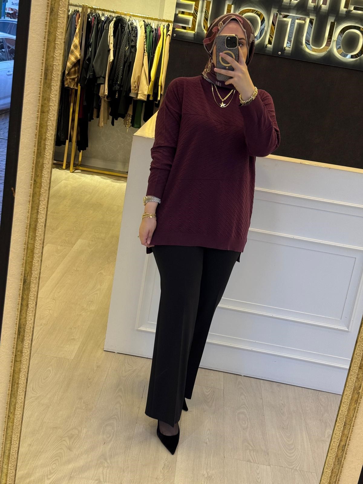 GHİSA Desenli Örme Balıkçı Yaka Merserize Tunik