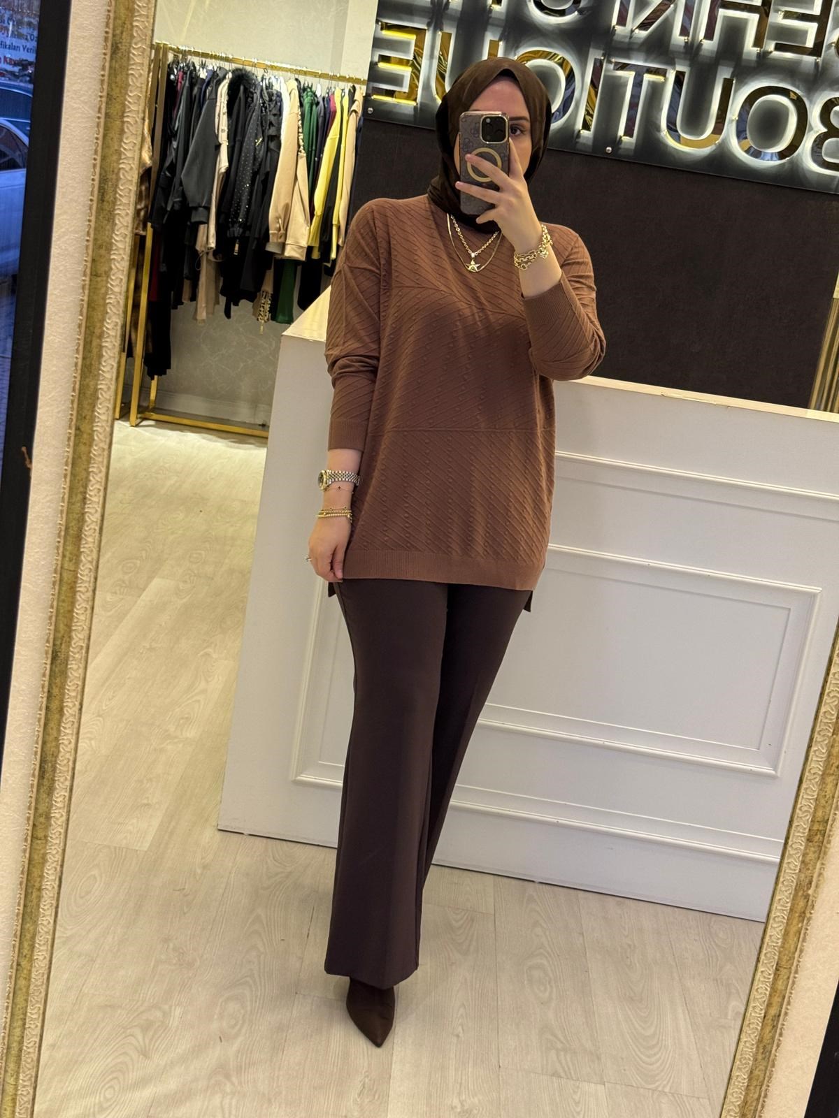 GHİSA Desenli Örme Balıkçı Yaka Merserize Tunik
