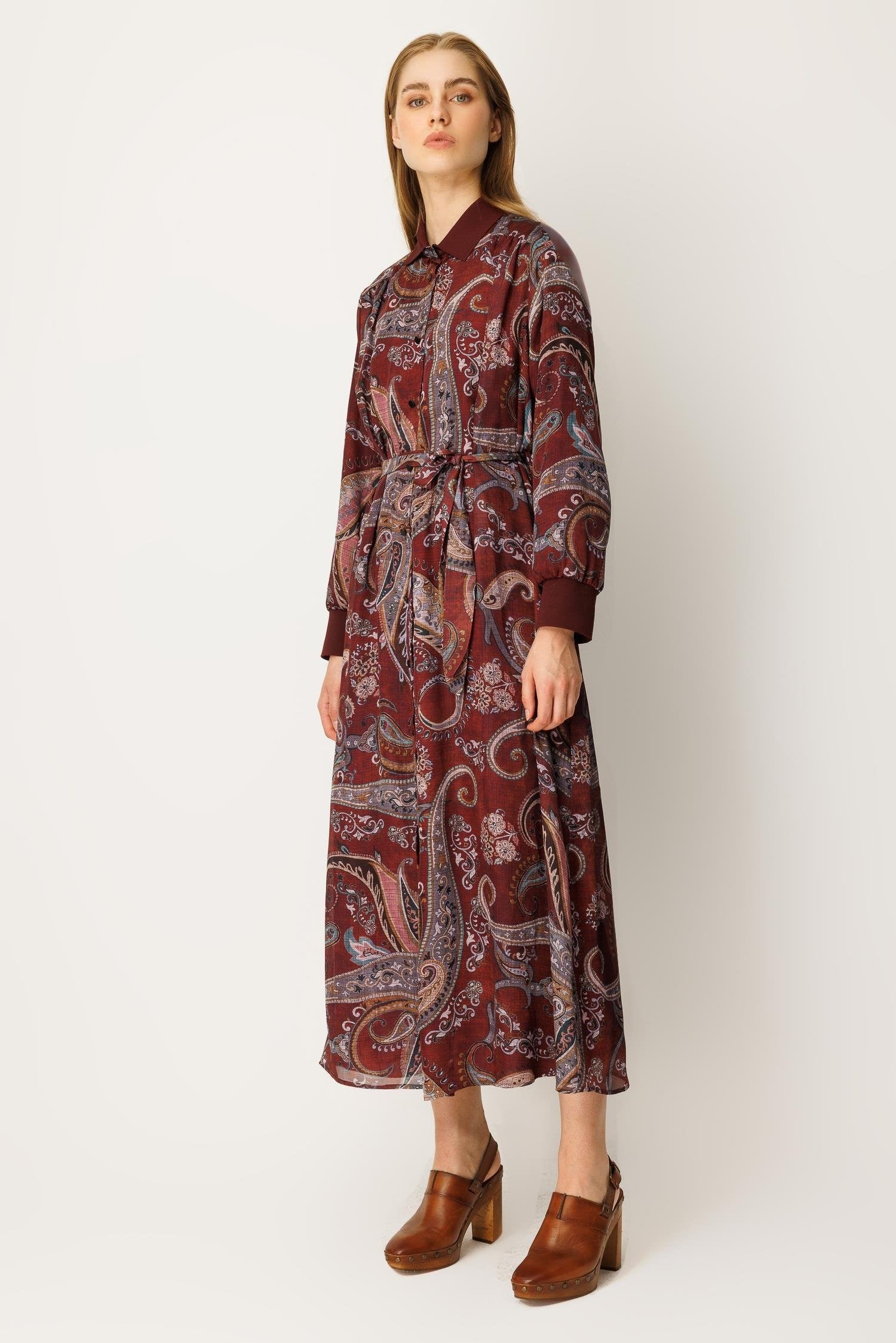 GHİSA Etnik Desen Gömlek Tip Uzun Elbise