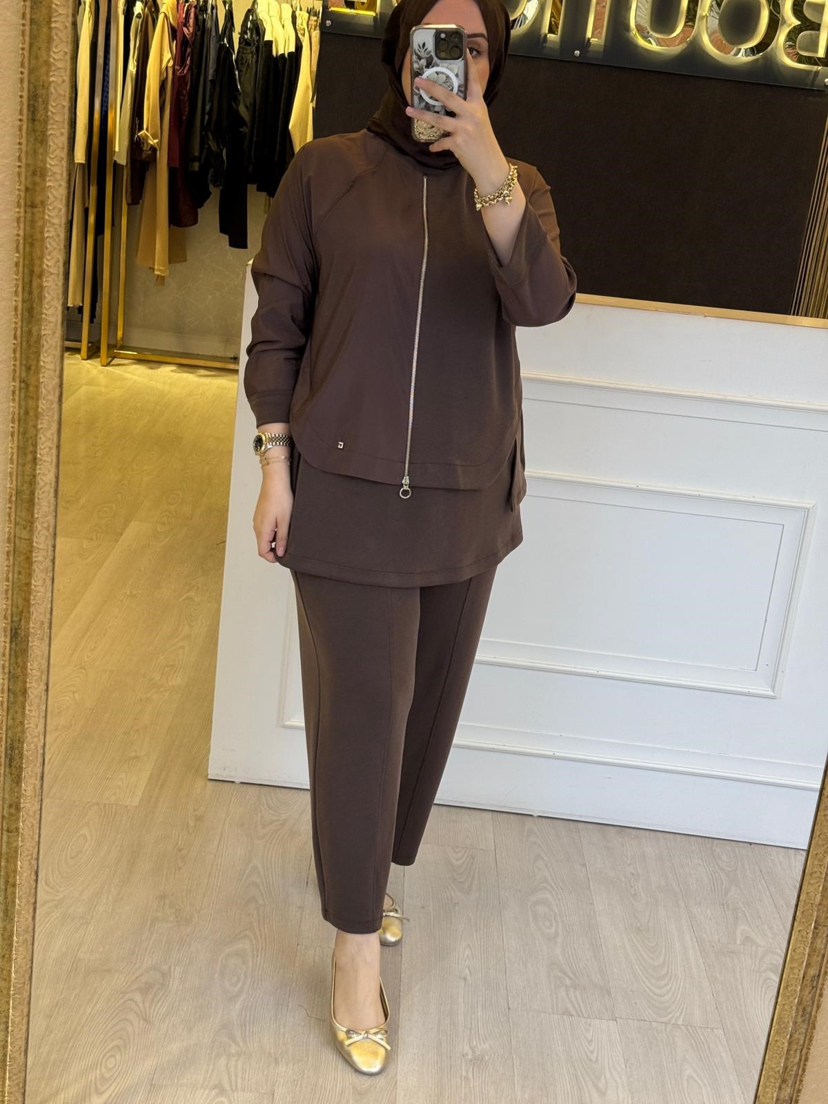 GHİSA Ferumuar Tasarım Mix Kumaş Tunik Pantolon Takım