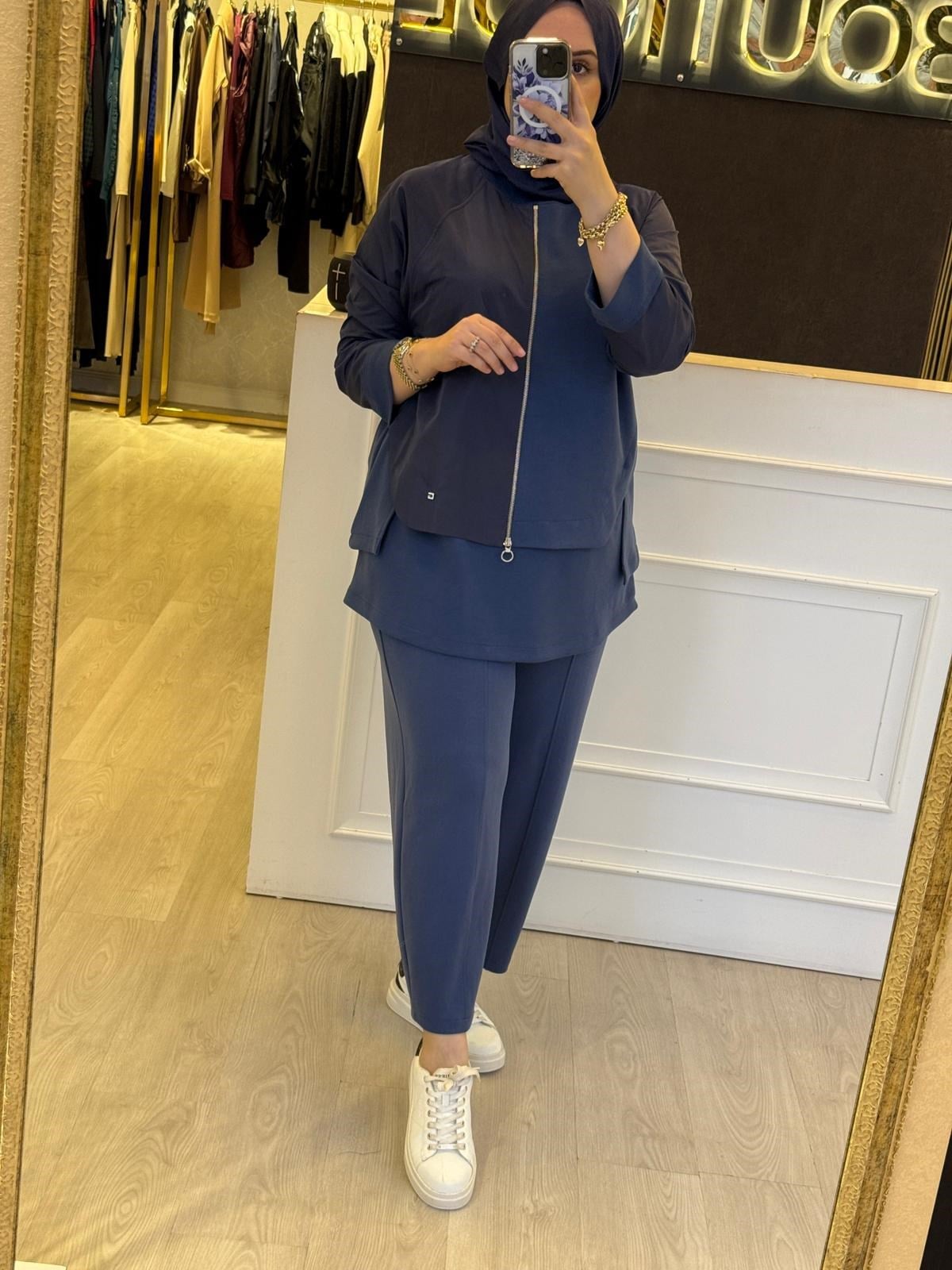 GHİSA Ferumuar Tasarım Mix Kumaş Tunik Pantolon Takım