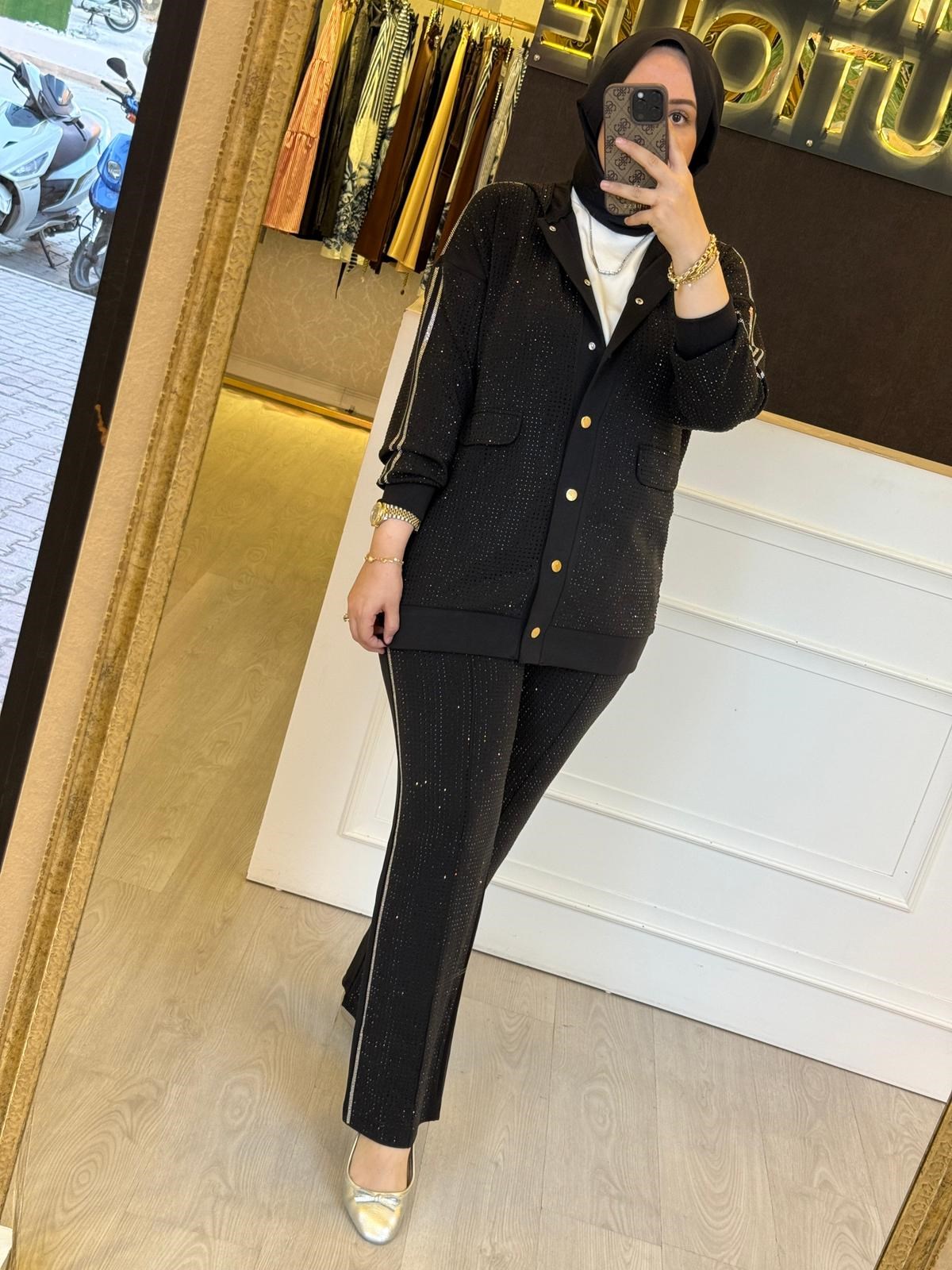 GHİSA Ful Taş İşlemeli Sweat Pantolon Takım