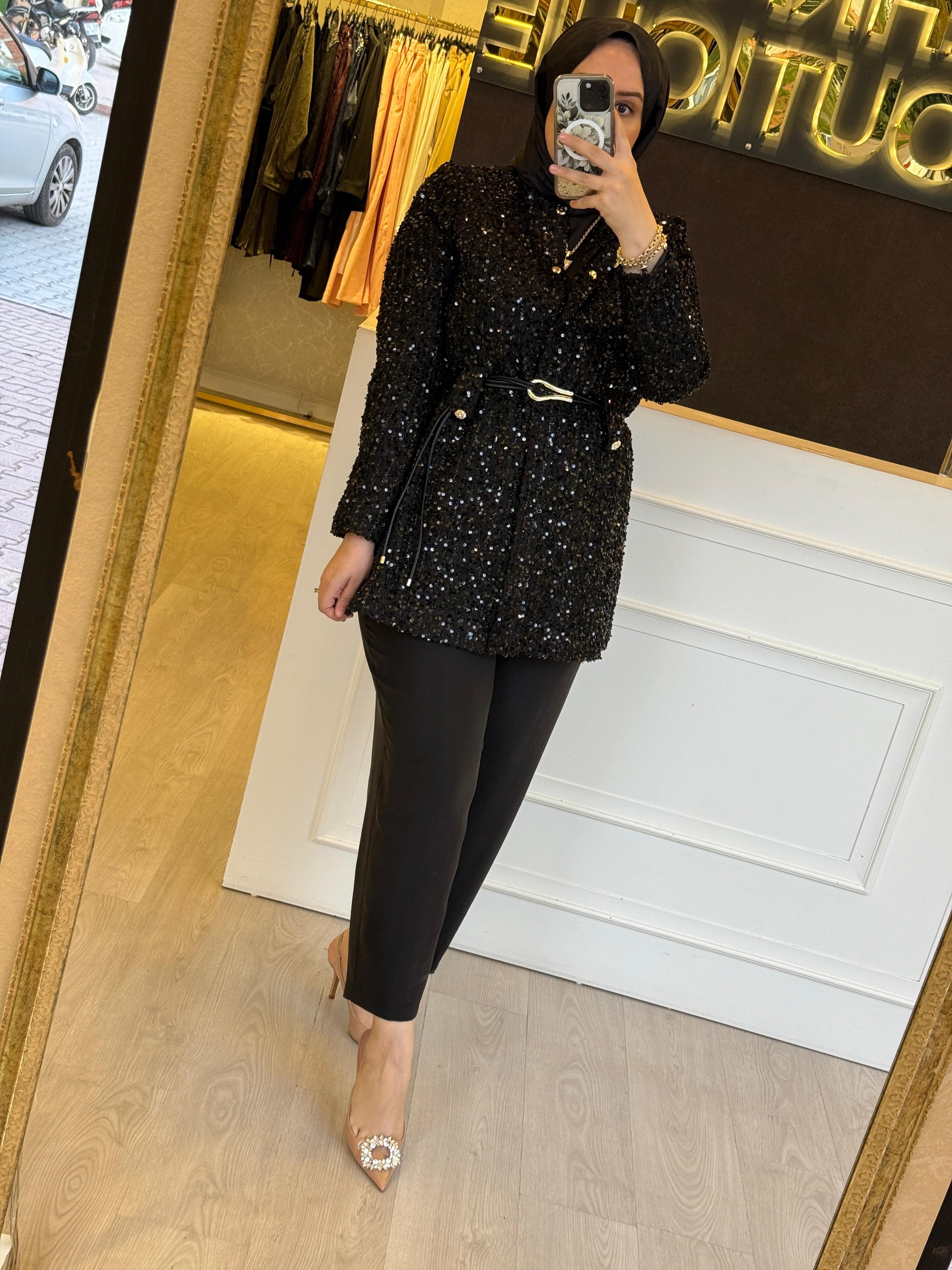 GHİSA Full Payet İşlemeli Ceket Kumaş Pantolon Takım