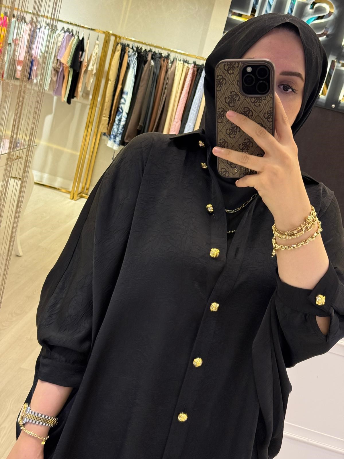 GHİSA Gold Düğme Detaylı Kırıştırma Kumaş Gömlek Pantolon Takım