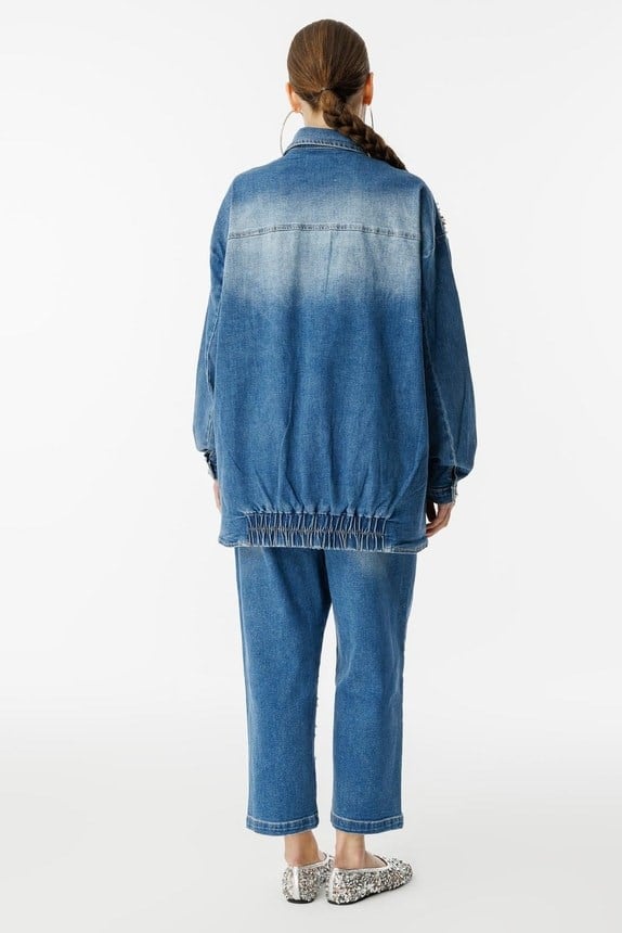 GHİSA İnci Detaylı Jeans Kot Ceket Pantolon Takım