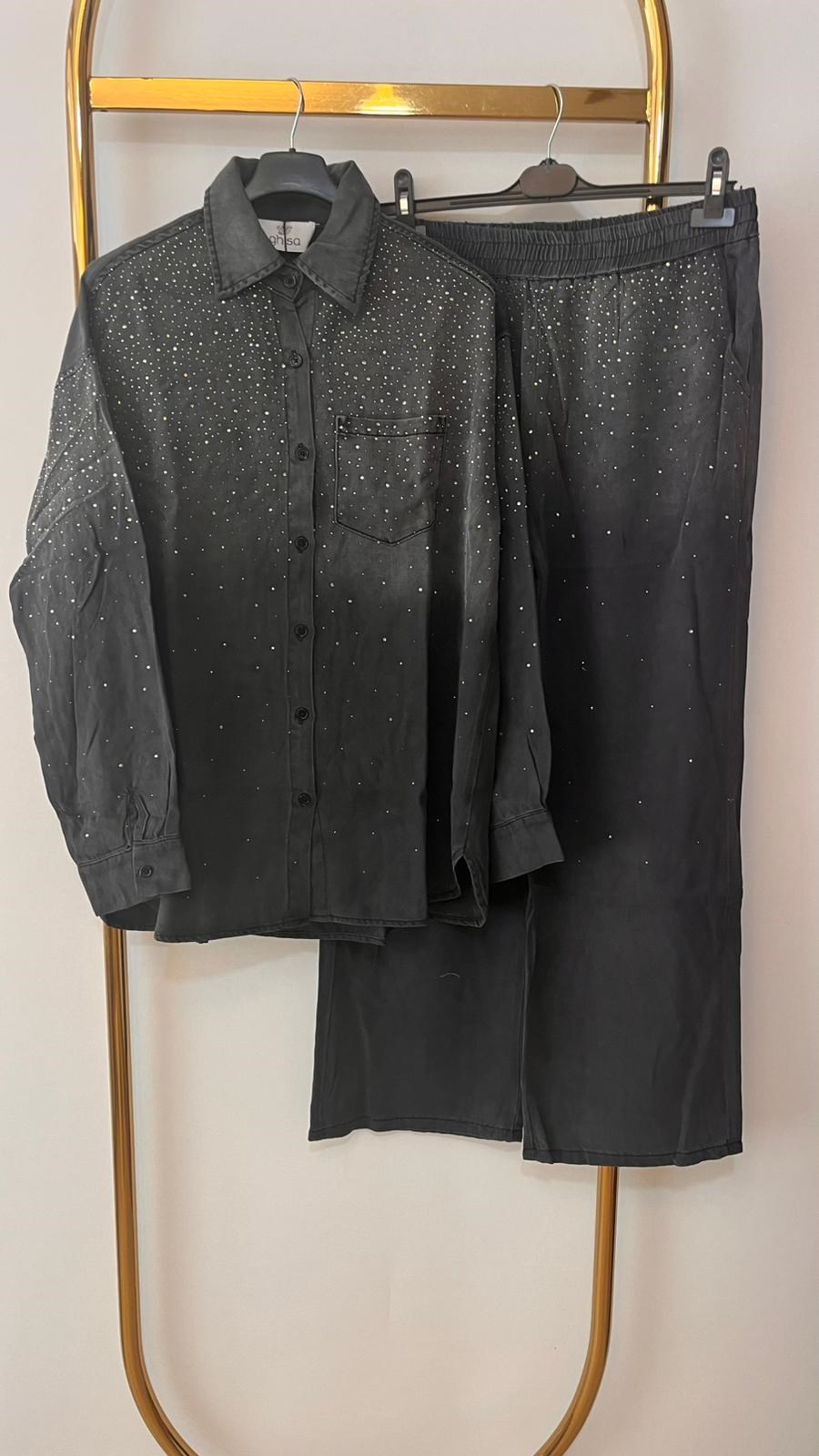 GHİSA Parıltı İşlemeli Denim Gömlek Pantolon Takım