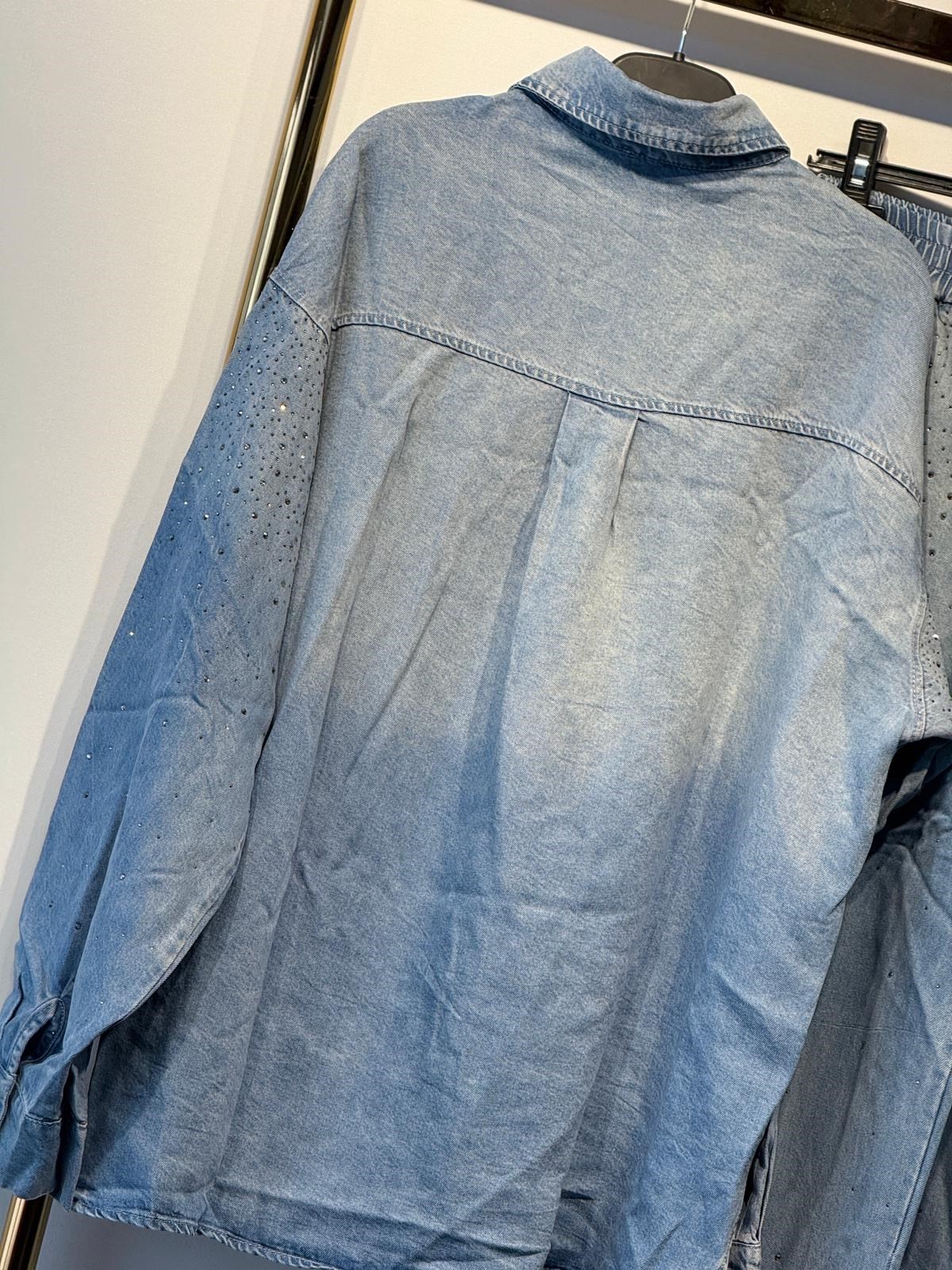 GHİSA Parıltı İşlemeli Denim Gömlek Pantolon Takım