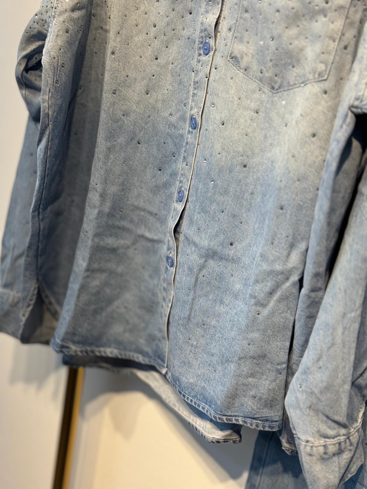GHİSA Parıltı İşlemeli Denim Gömlek Pantolon Takım