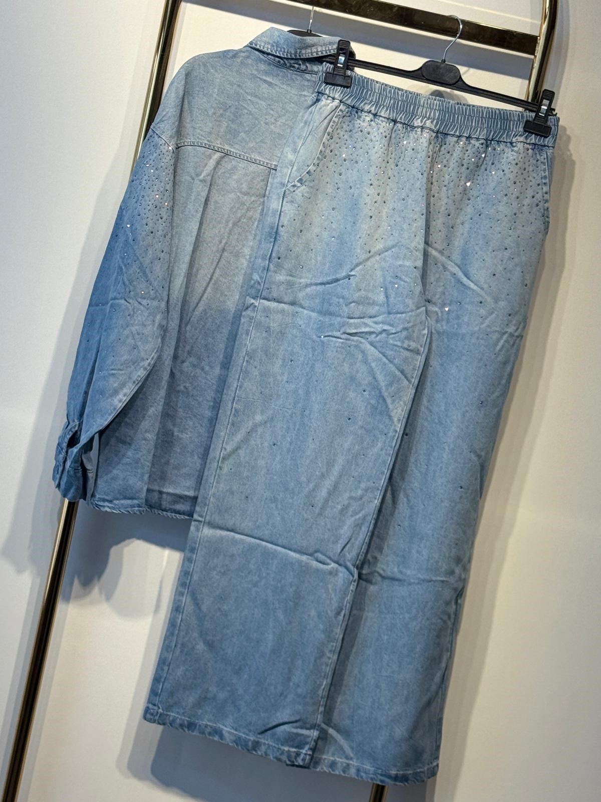 GHİSA Parıltı İşlemeli Denim Gömlek Pantolon Takım