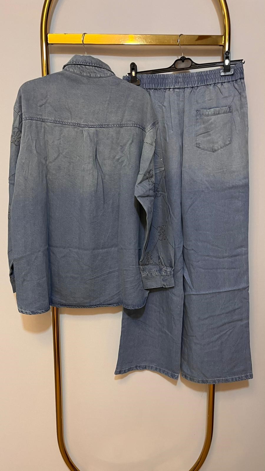GHİSA Şekilli Taş İşleme Denim Pantolon Takım