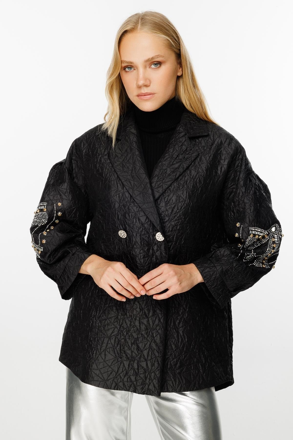 GHİSA SIRT TAŞ DETAYLI BLAZER CEKET