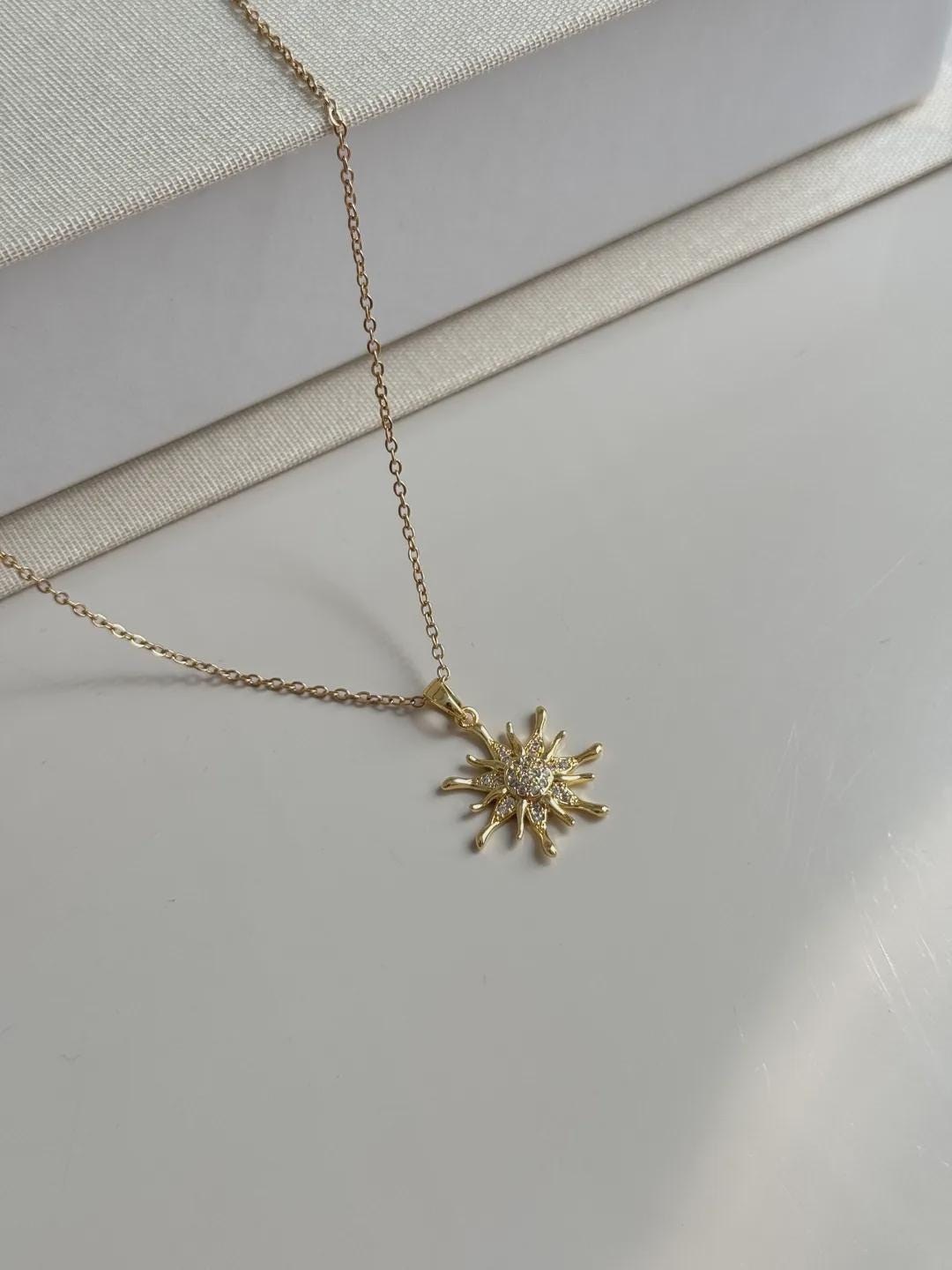 Gold Sun Pendant Necklace for Women – Stainless Steel, Minimalist Celestial Jewelry, Dainty Gold-Plated Gift for Her