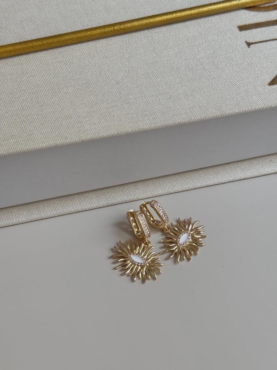 Gold Sunburst Drop Earrings Dainty Sparkly Dangle Earrings For Women