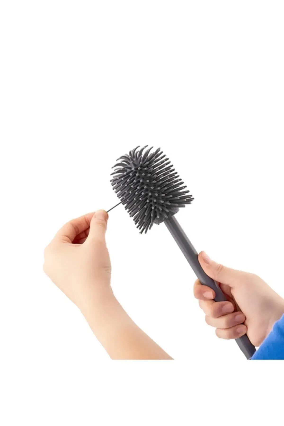 Gri Oval Silikon Tuvalet Fırçası - Pratik Wc Banyo Klozet Fırçası