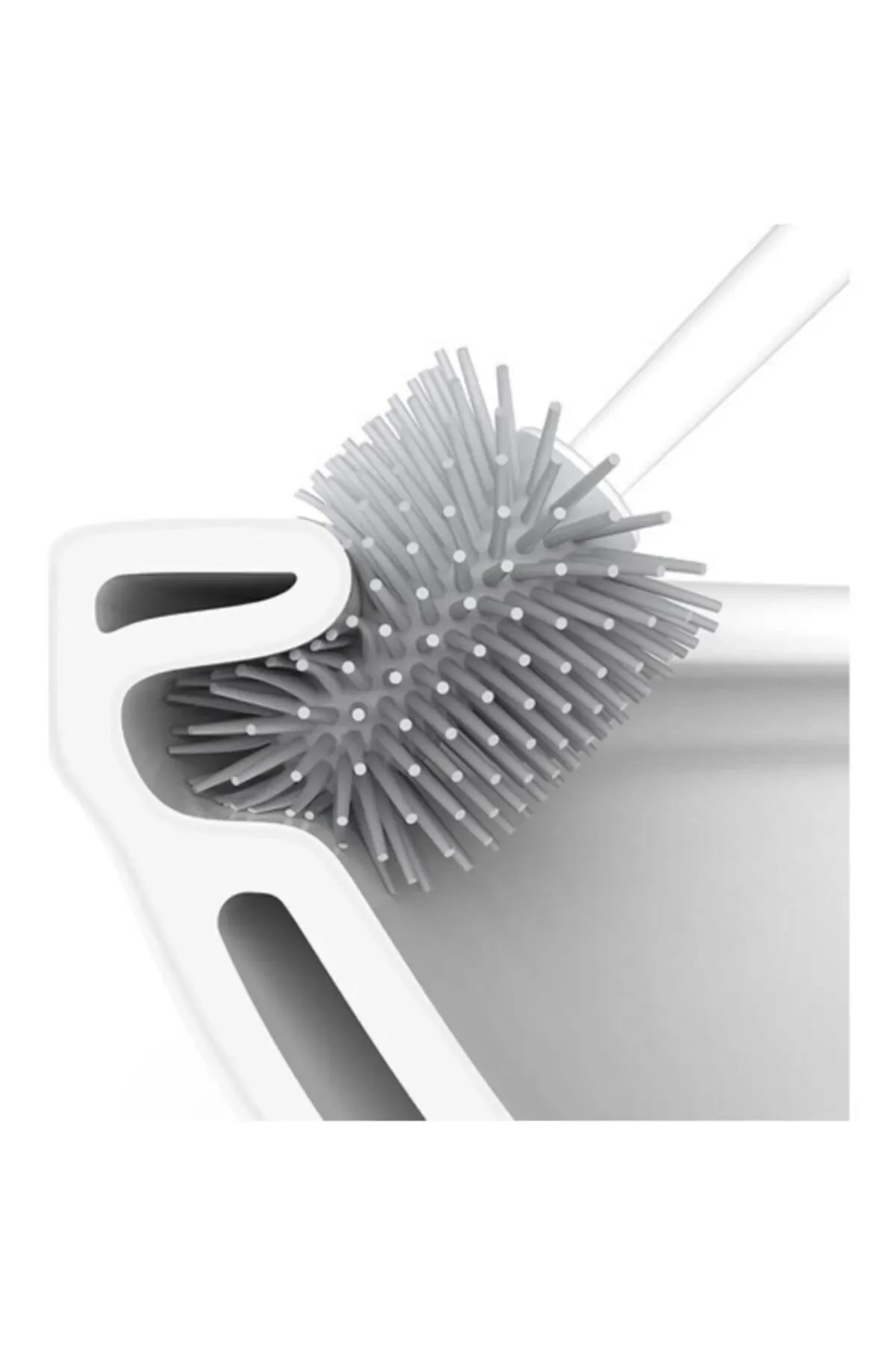Gri Oval Silikon Tuvalet Fırçası - Pratik Wc Banyo Klozet Fırçası