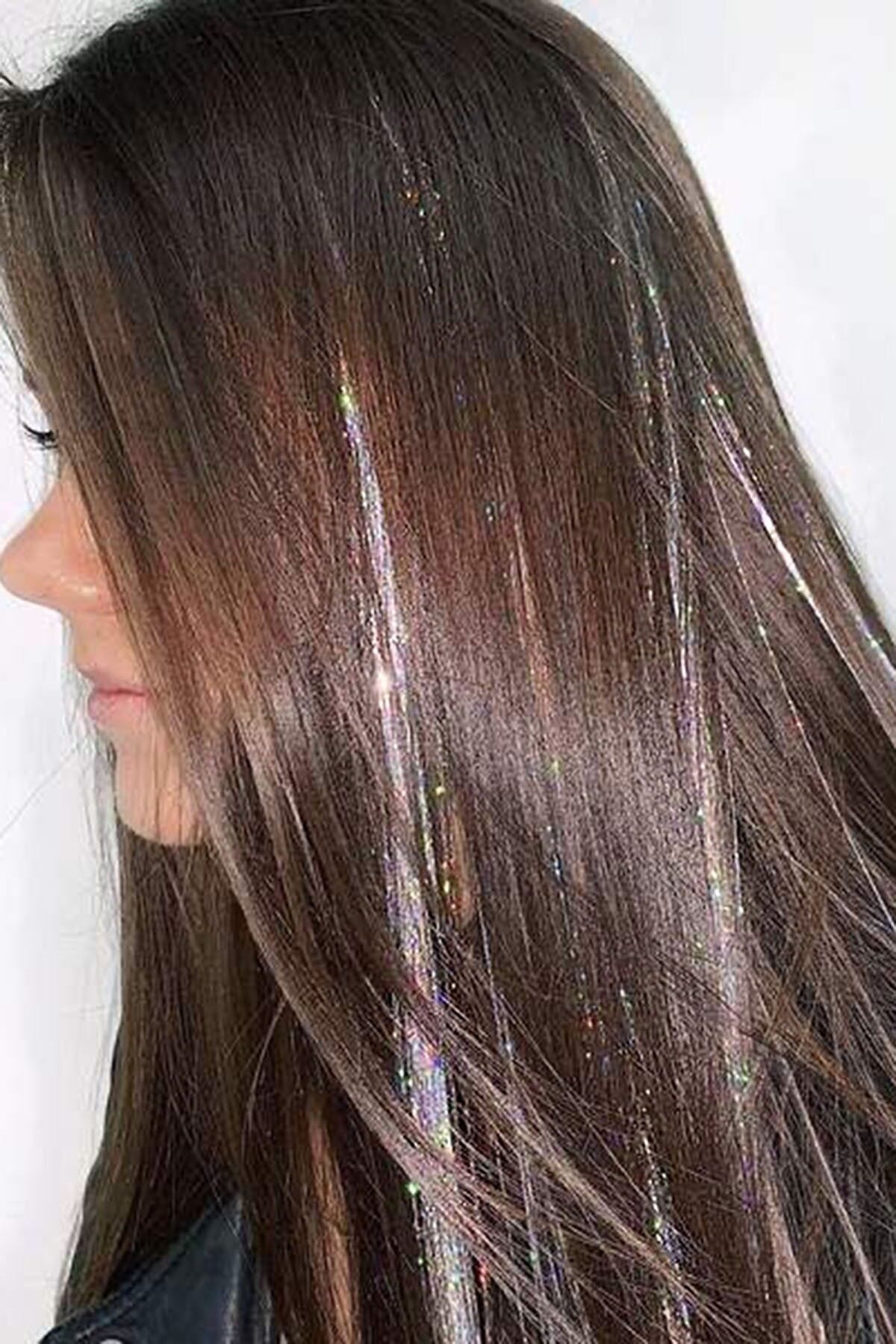 Gri Renk Simli Saç Aksesurı/ Saç Işıltısı Yan Postiş Hair Tinsel Shiny Hair