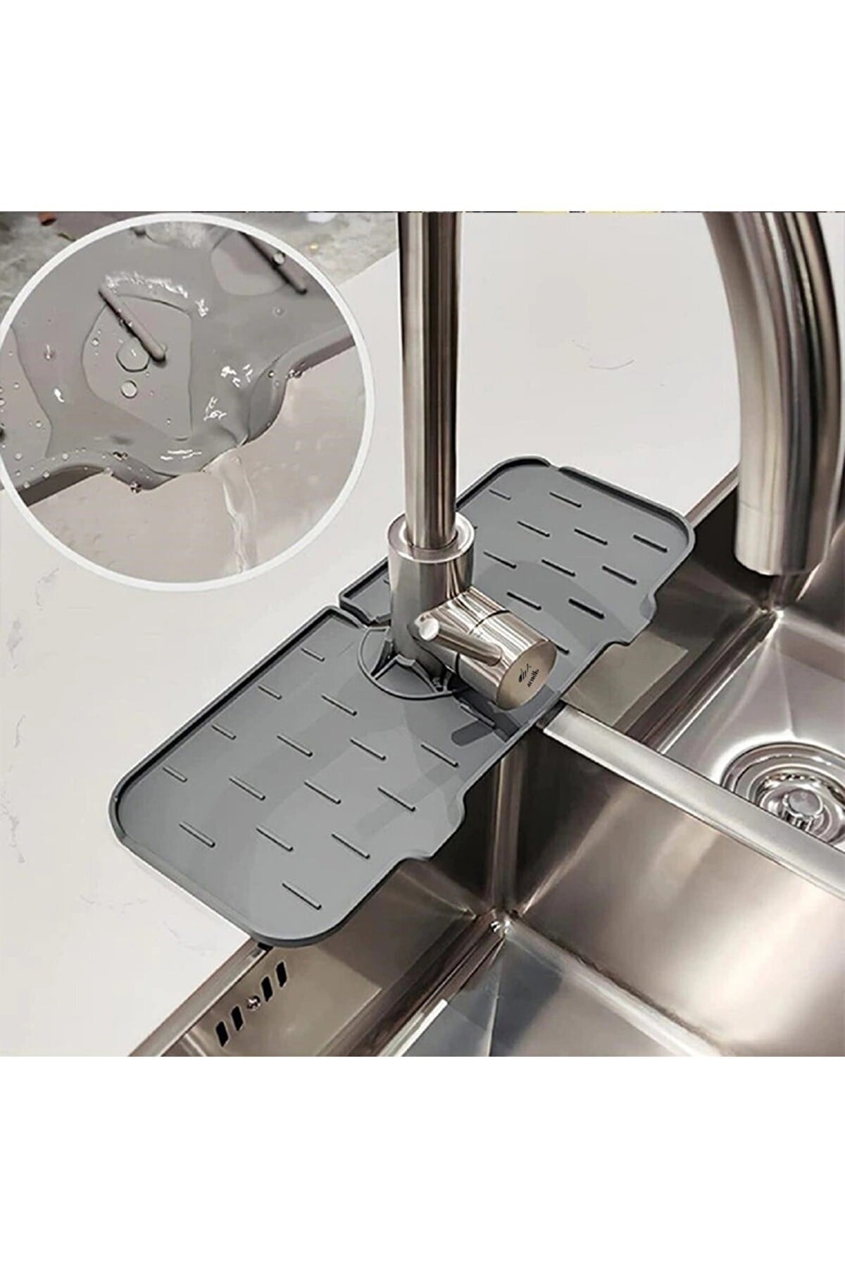 Gri Su Tutucu Musluk Matı Mutfak Banyo Için Koruyucu Musluk Lavabo Matı Bulaşık Süngeri Matı