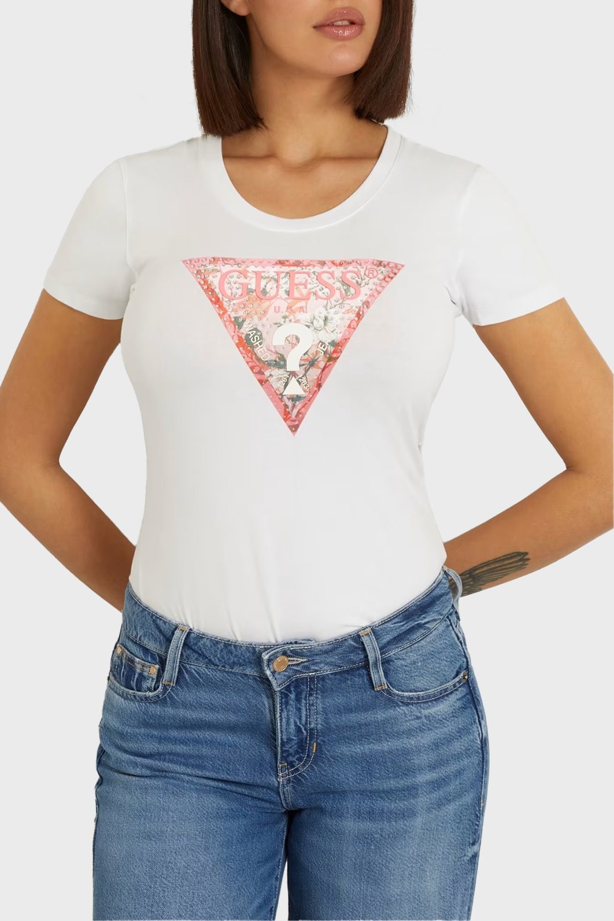 GUESS Satın Pamuklu Slim Fit Tshirt