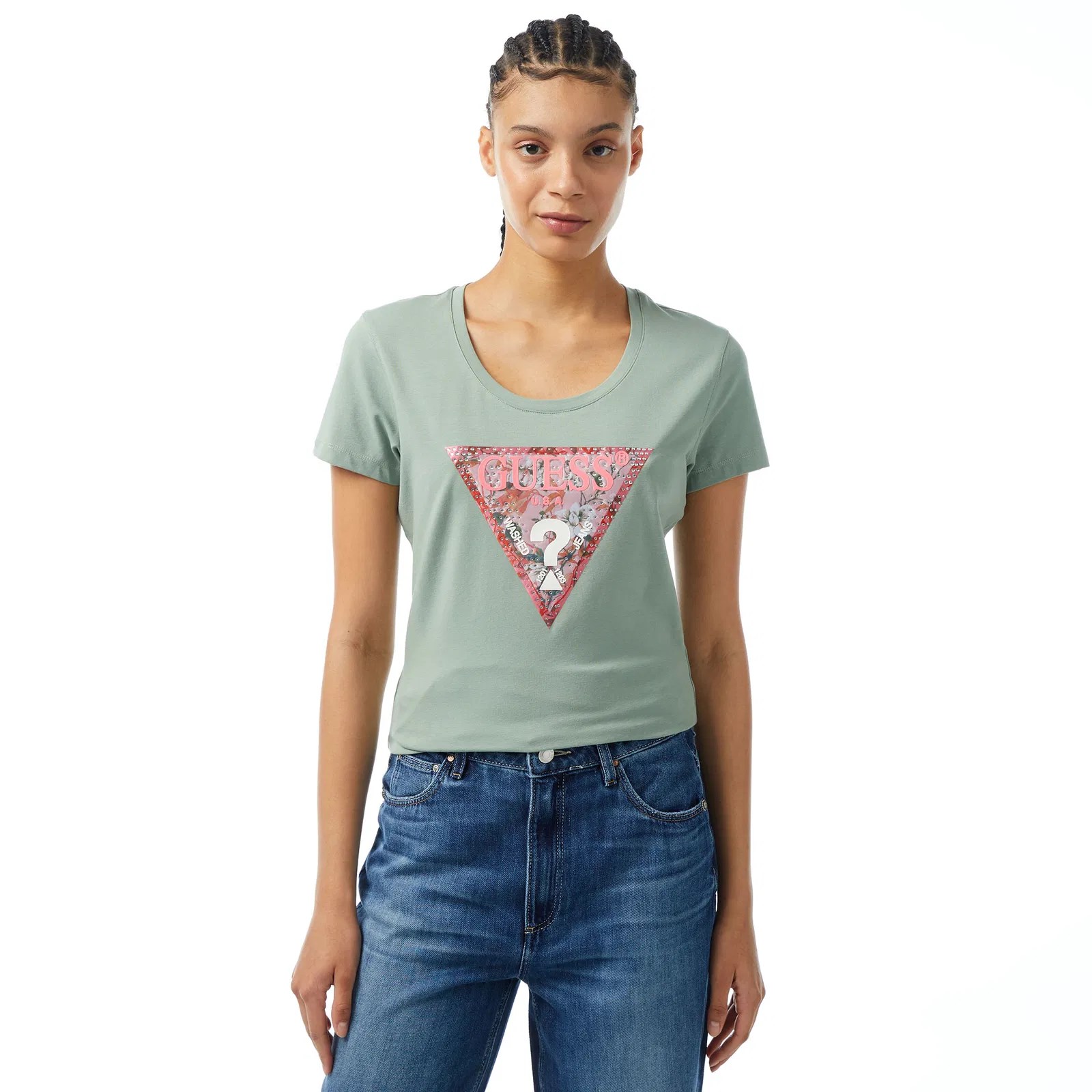 GUESS Satın Pamuklu Slim Fit Tshirt