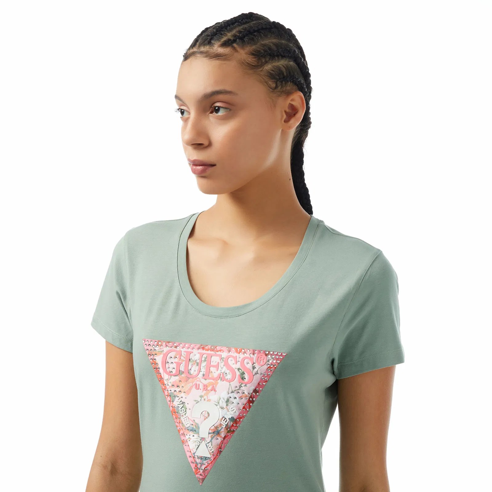 GUESS Satın Pamuklu Slim Fit Tshirt