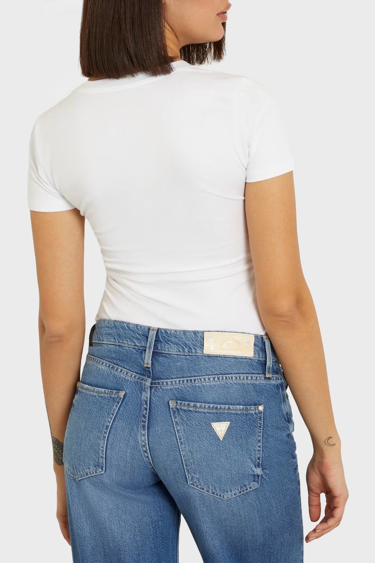GUESS Satın Pamuklu Slim Fit Tshirt