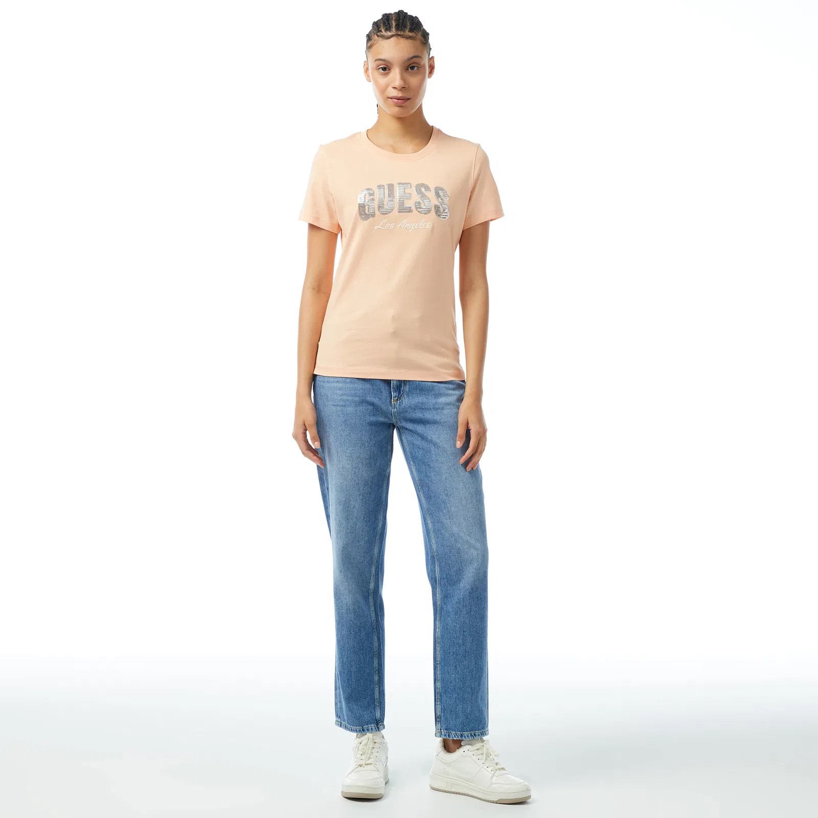 GUESS Sequins Biiklet Yaka önü pul amblem Tshirt