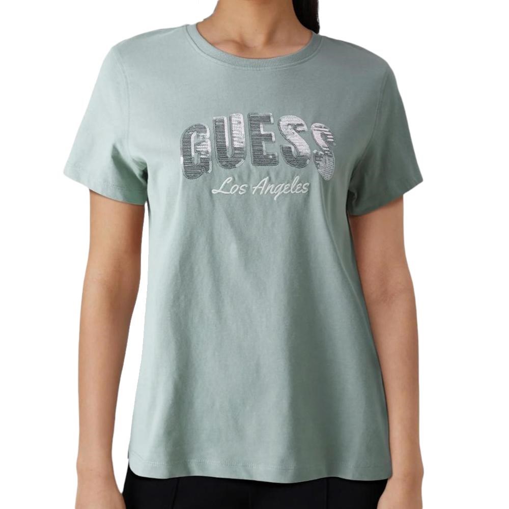 GUESS Sequins Biiklet Yaka önü pul amblem Tshirt