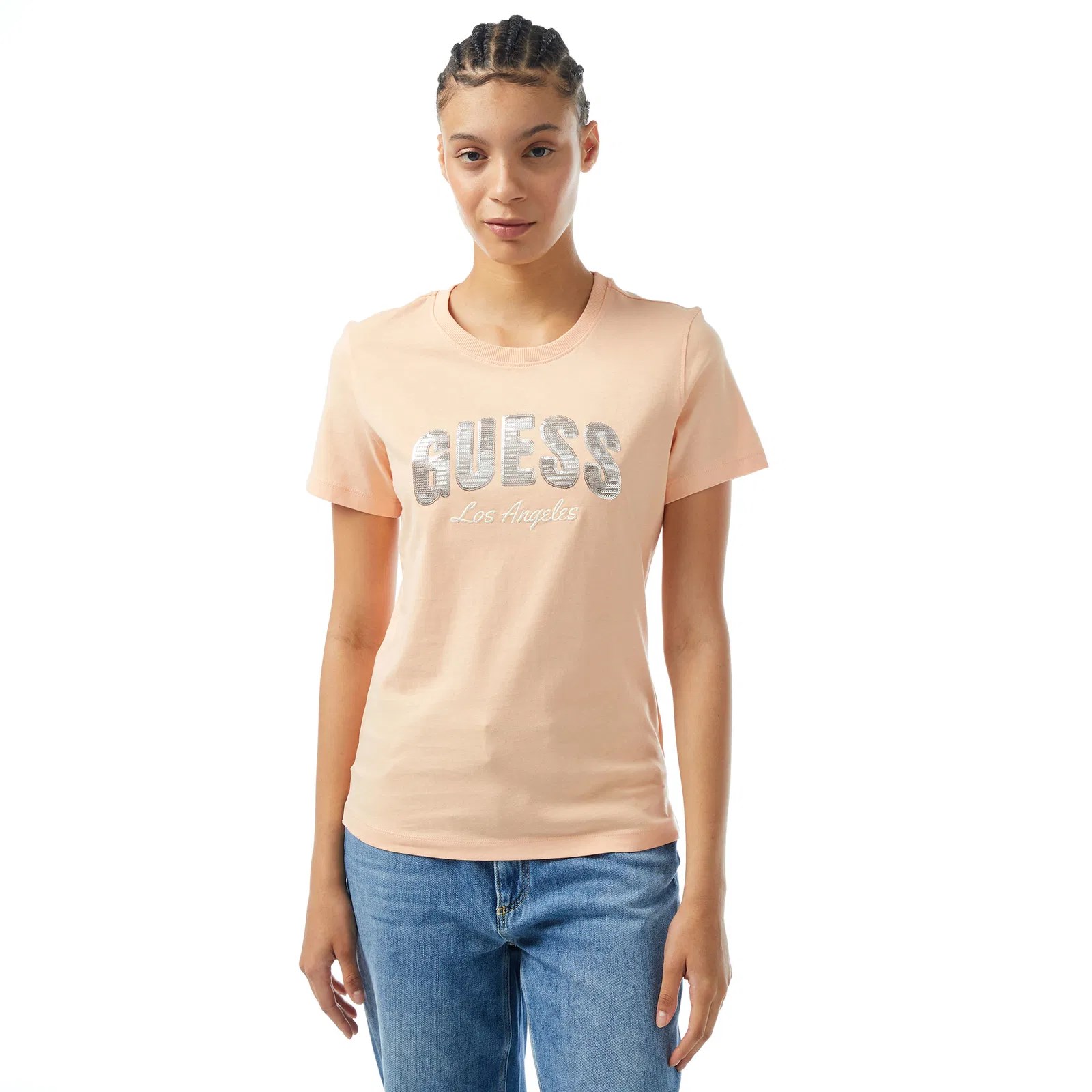GUESS Sequins Biiklet Yaka önü pul amblem Tshirt