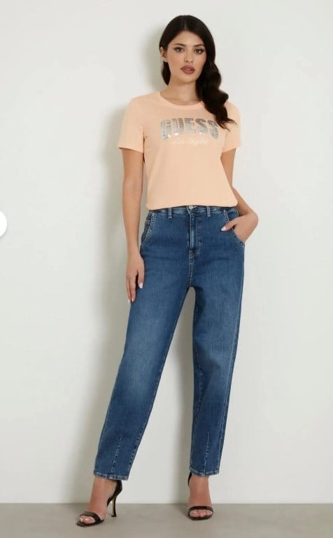 GUESS Sequins Biiklet Yaka önü pul amblem Tshirt