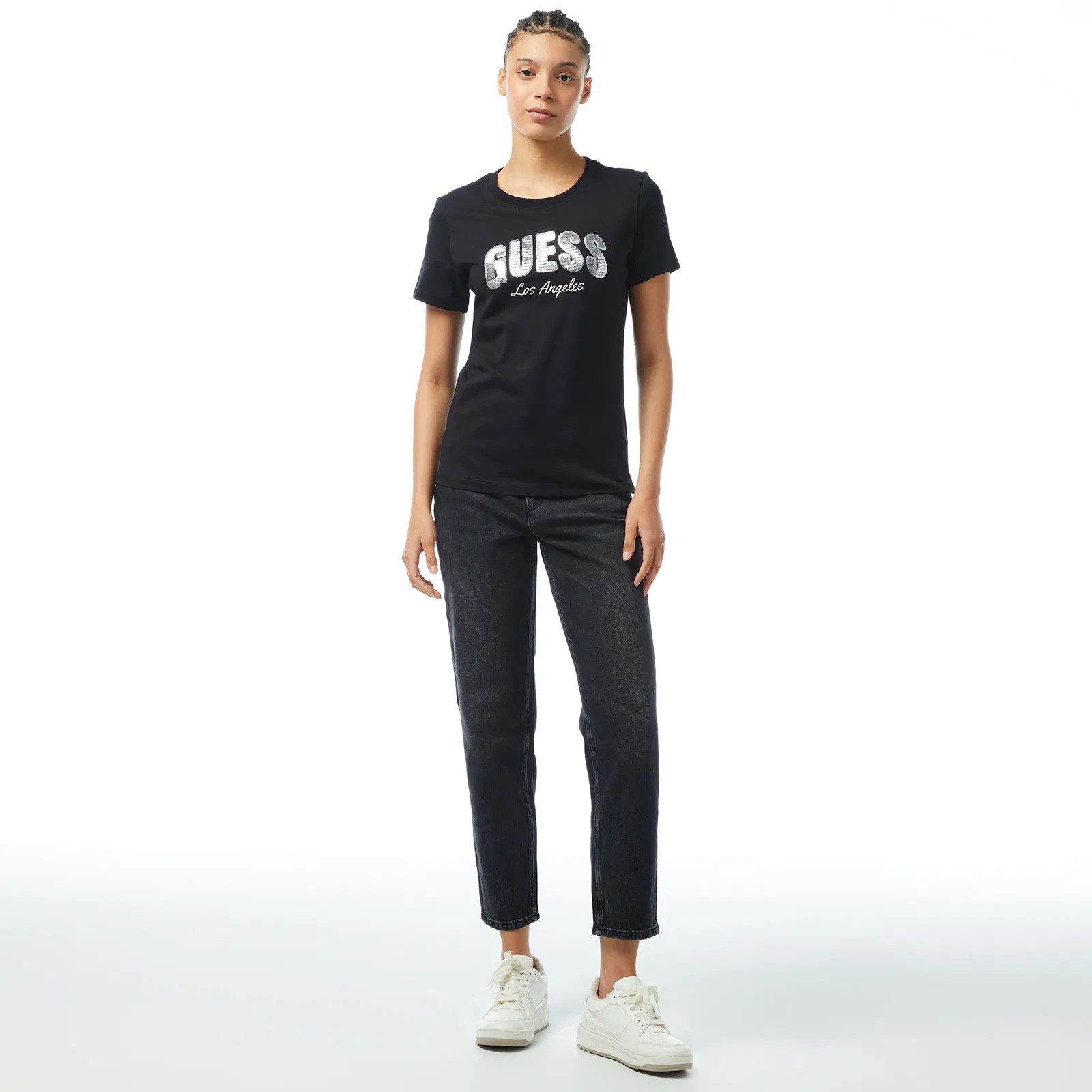 GUESS Sequins Biiklet Yaka önü pul amblem Tshirt