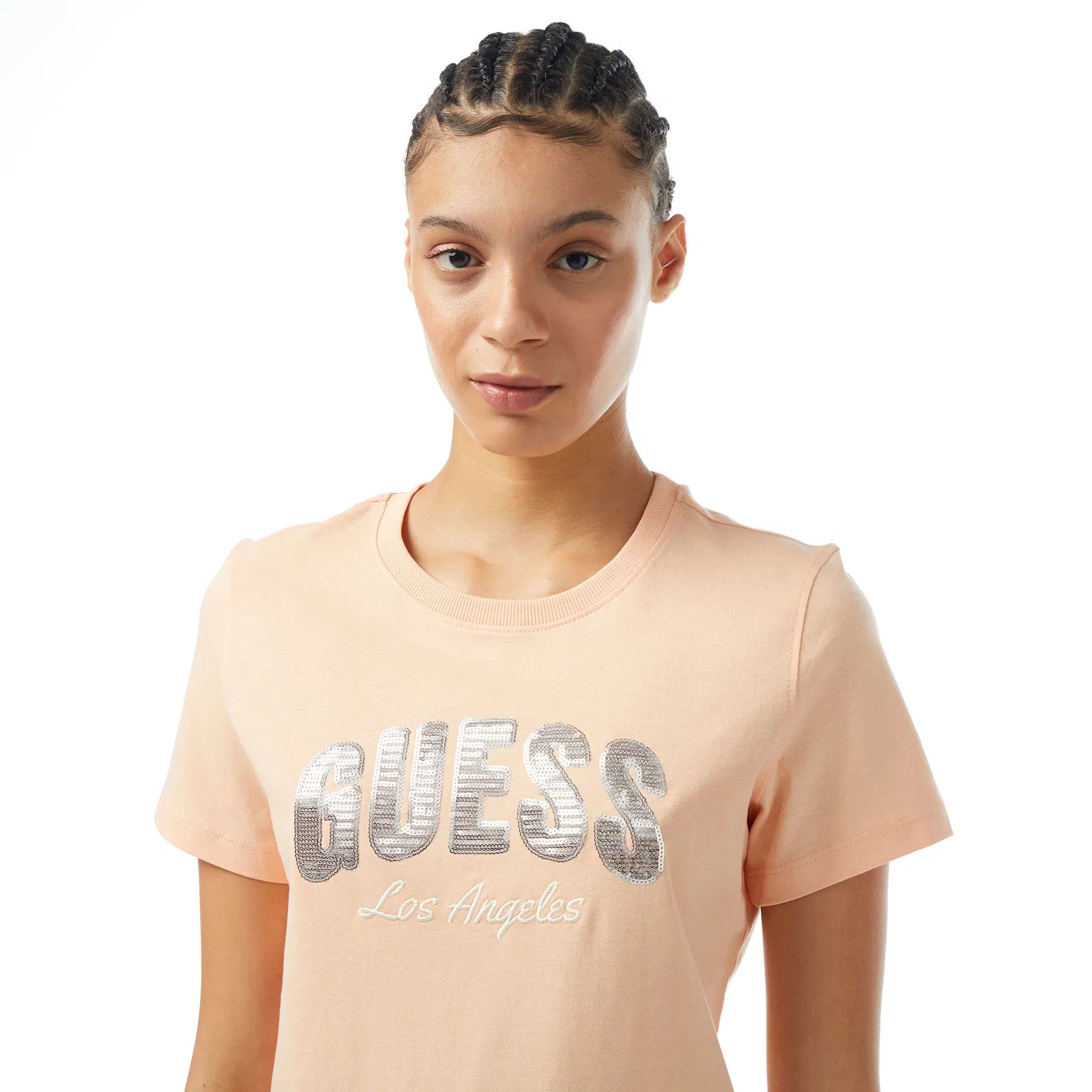 GUESS Sequins Biiklet Yaka önü pul amblem Tshirt