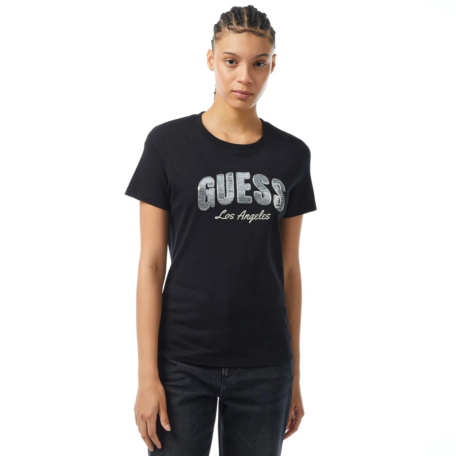 GUESS Sequins Biiklet Yaka önü pul amblem Tshirt