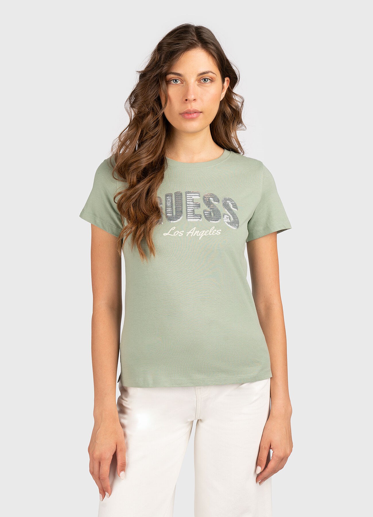 GUESS Sequins Biiklet Yaka önü pul amblem Tshirt