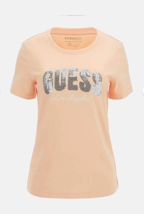 GUESS Sequins Biiklet Yaka önü pul amblem Tshirt