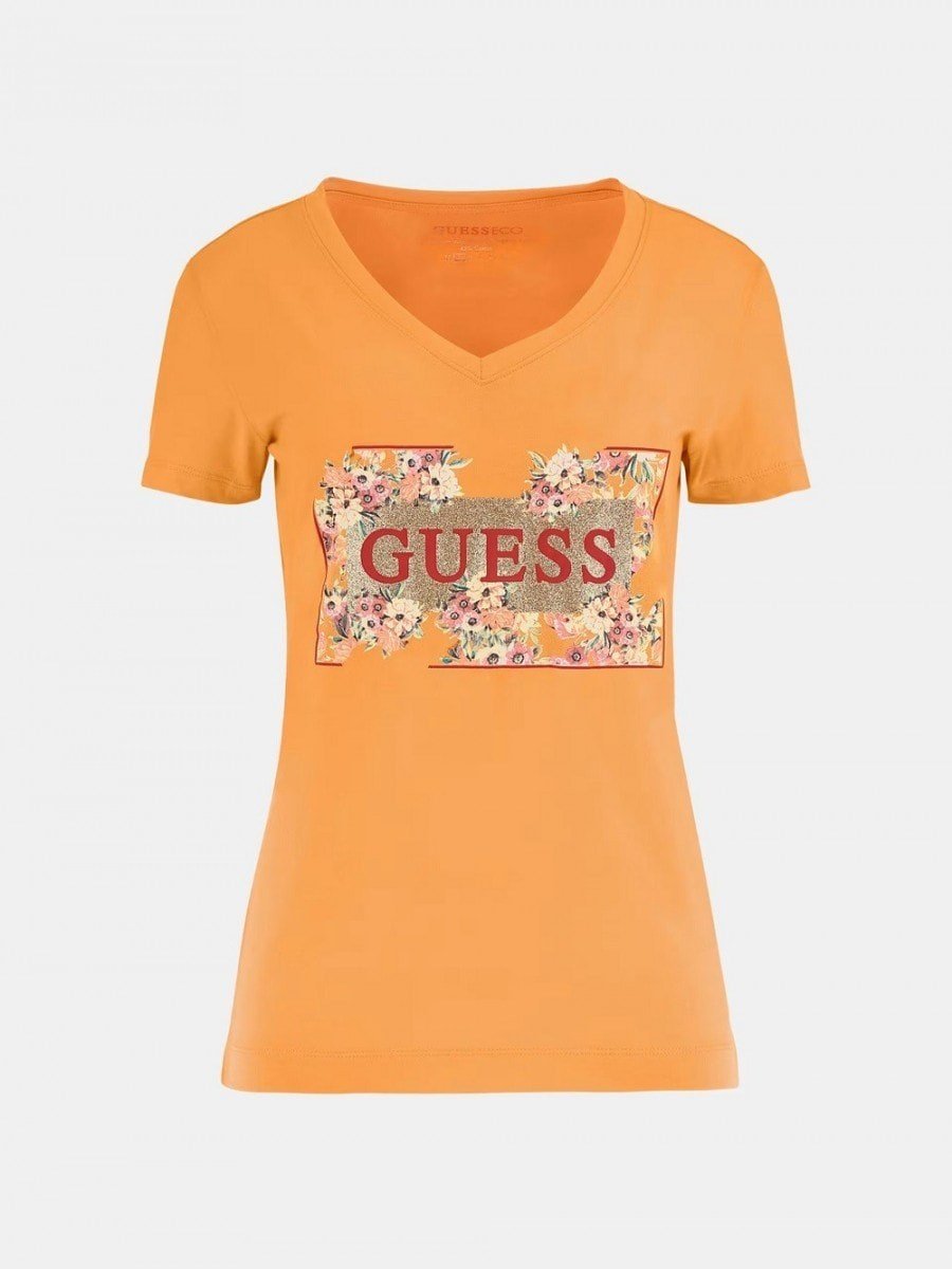 GUESS V YAKA SİM AMBLEM DETAYLI TSHİRT