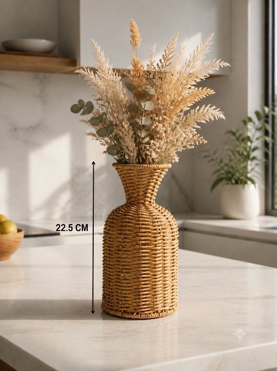 Hasır Vazo 22.5 cm | Doğal & Dekoratif Masa Üstü Vazo