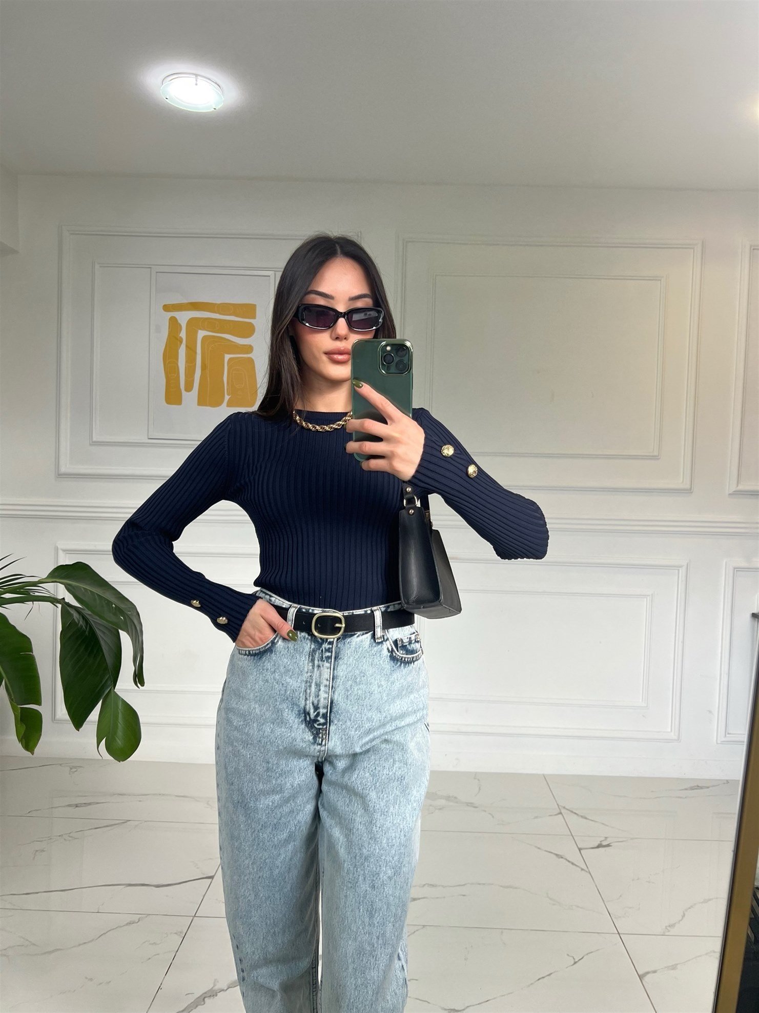 HOT FASHİON Bisiklet Yaka Kol Düğmeli Kazak
