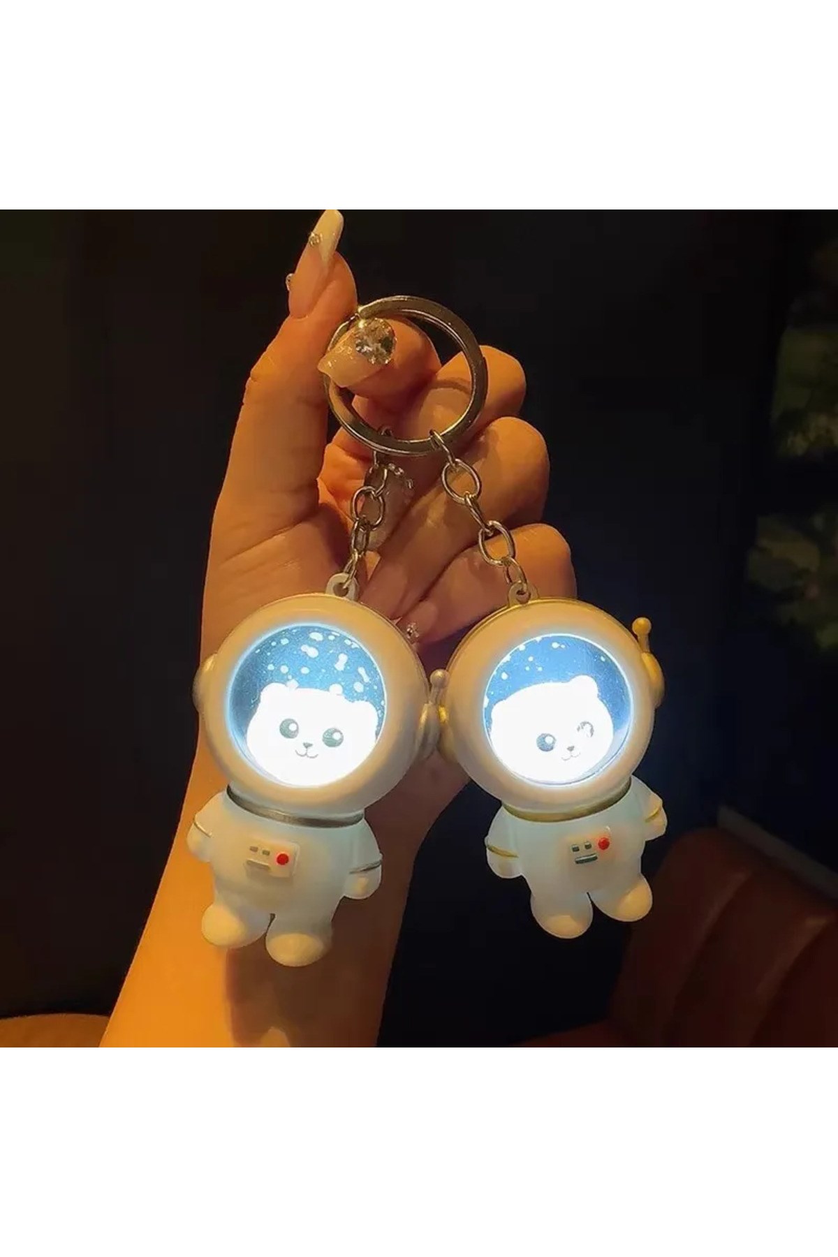 Işıklı 1 Adet Astronot Kedi Veya Panda Model Anahtralık