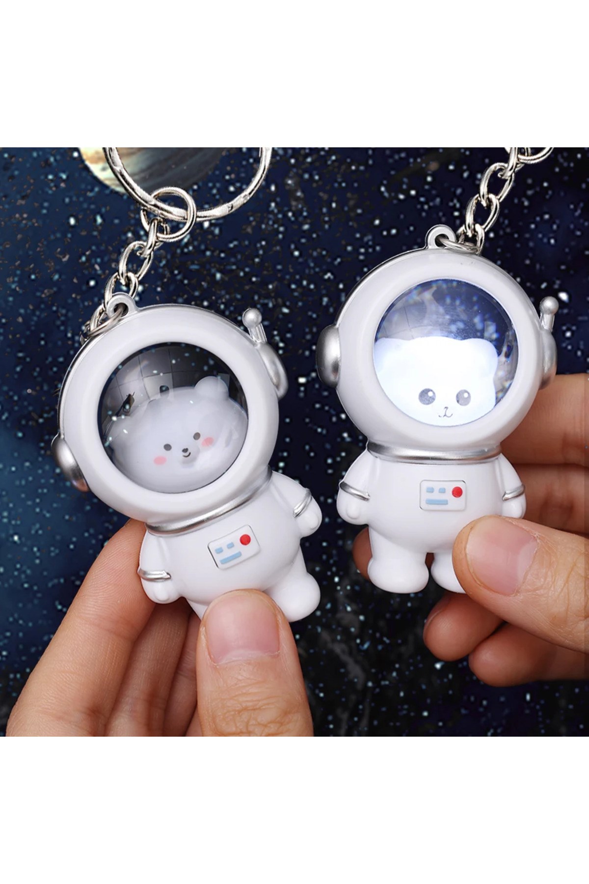 Işıklı 1 Adet Astronot Kedi Veya Panda Model Anahtralık