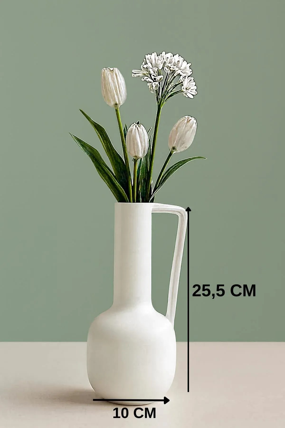 İskandinav Tarzı Sade Beyaz Seramik Vazo Kulplu – Minimalist Vazo