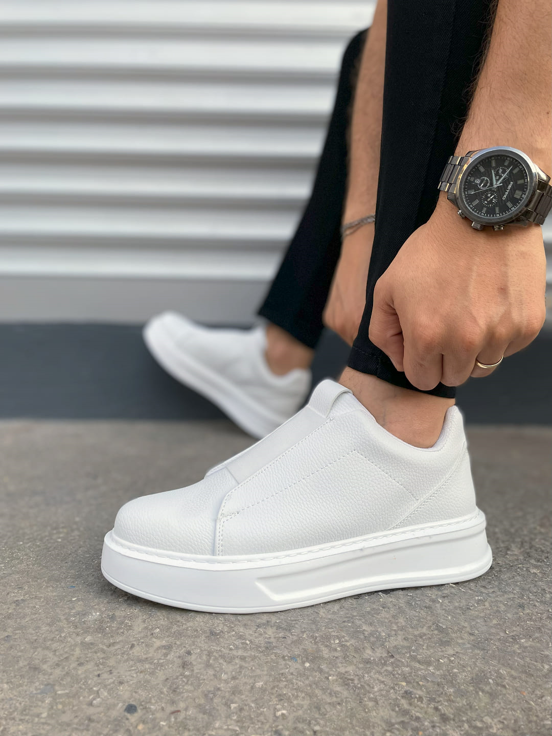 JY007 Alba Bağcıksız Cilt Erkek Günlük Sneaker Ayakkabı CBT Beyaz