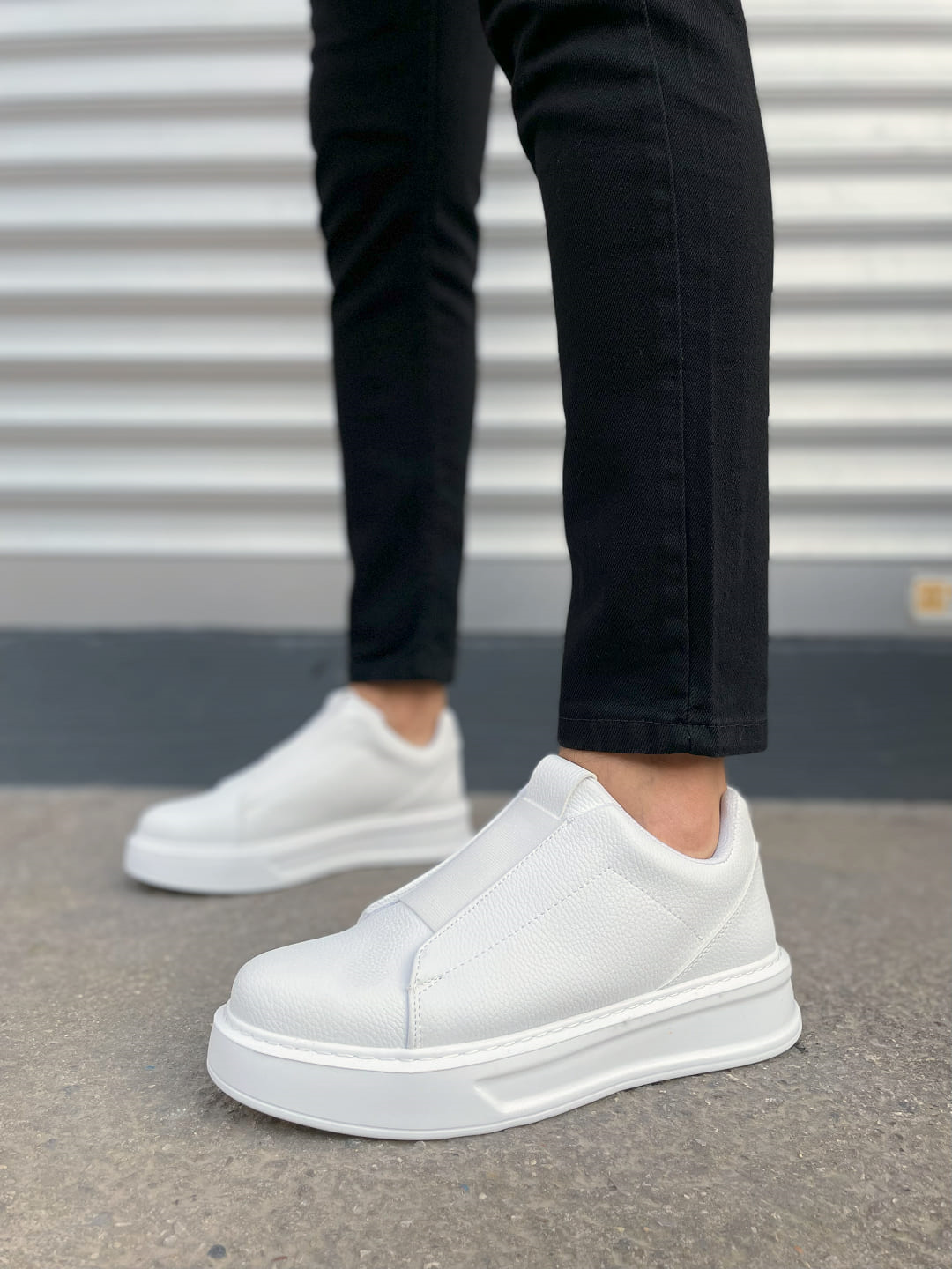 JY007 Alba Bağcıksız Cilt Erkek Günlük Sneaker Ayakkabı CBT Beyaz