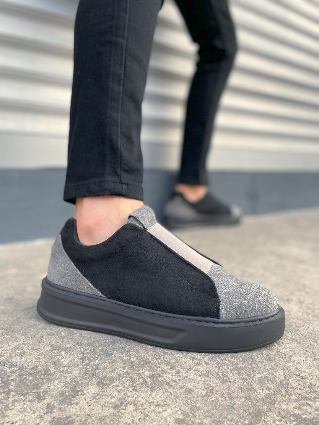 JY007 Alba Bağcıksız Süet Erkek Günlük Sneaker Ayakkabı SST Gri/Siyah