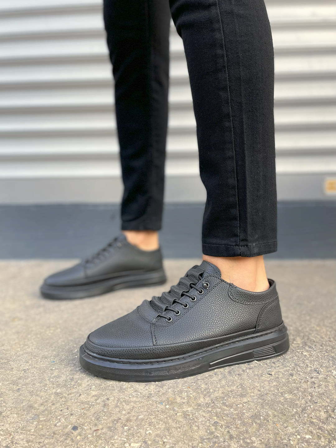 JY0535 Prime Bağcıklı Cilt Erkek Günlük Sneaker Ayakkabı CST - Siyah