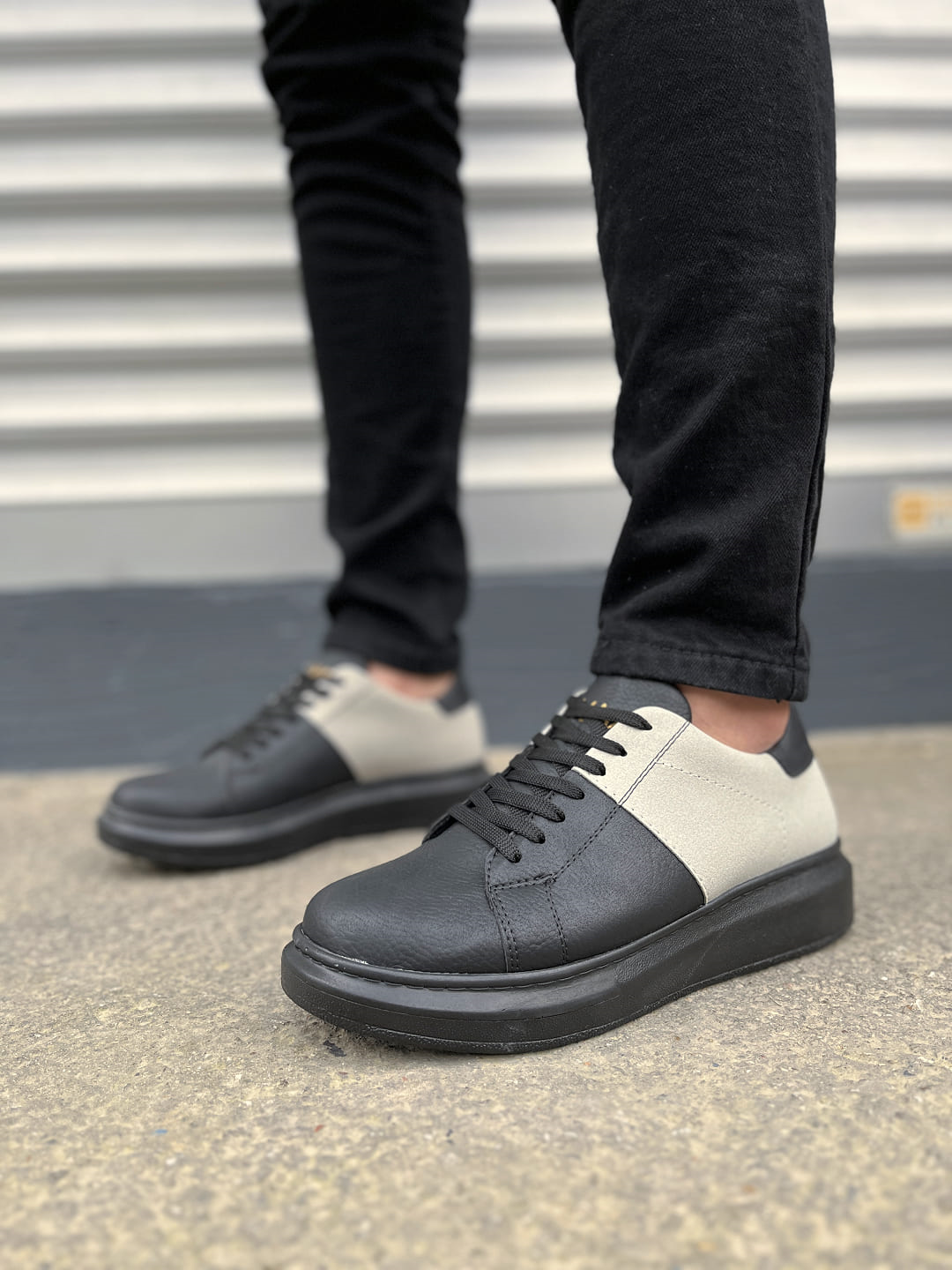 JY151 Boost Bağcıklı Cilt Süet Erkek Günlük Sneaker Ayakkabı CSST - Siyah/Gri
